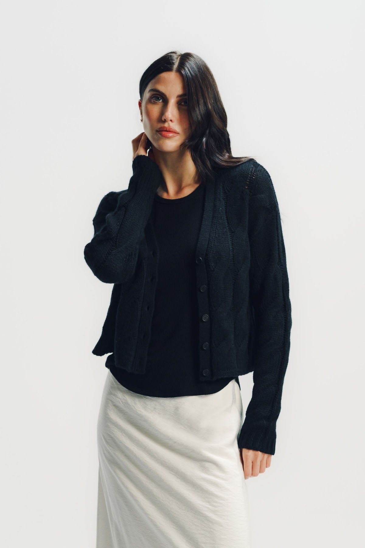 Sablyn | Jolie V-neck Cropped Cable Cashmere Cardigan