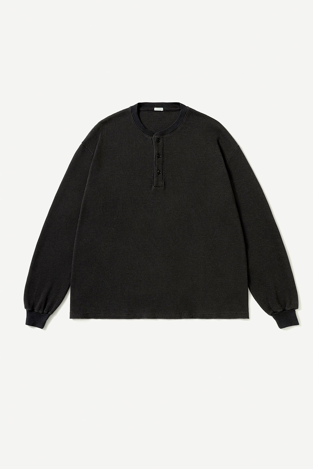 A.presse | Cashmere Blend Waffle Long Sleeve Henley Neck Shirt