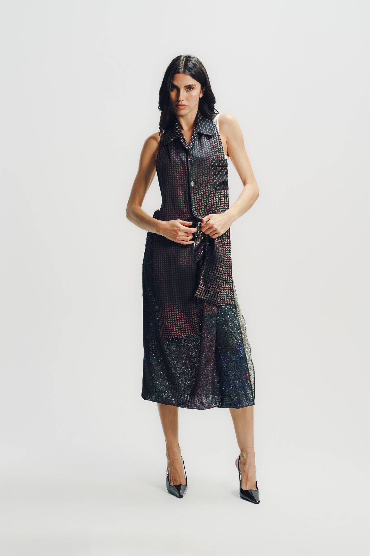 Maison Margiela | Printed Paillettes Draped Maxi Skirt