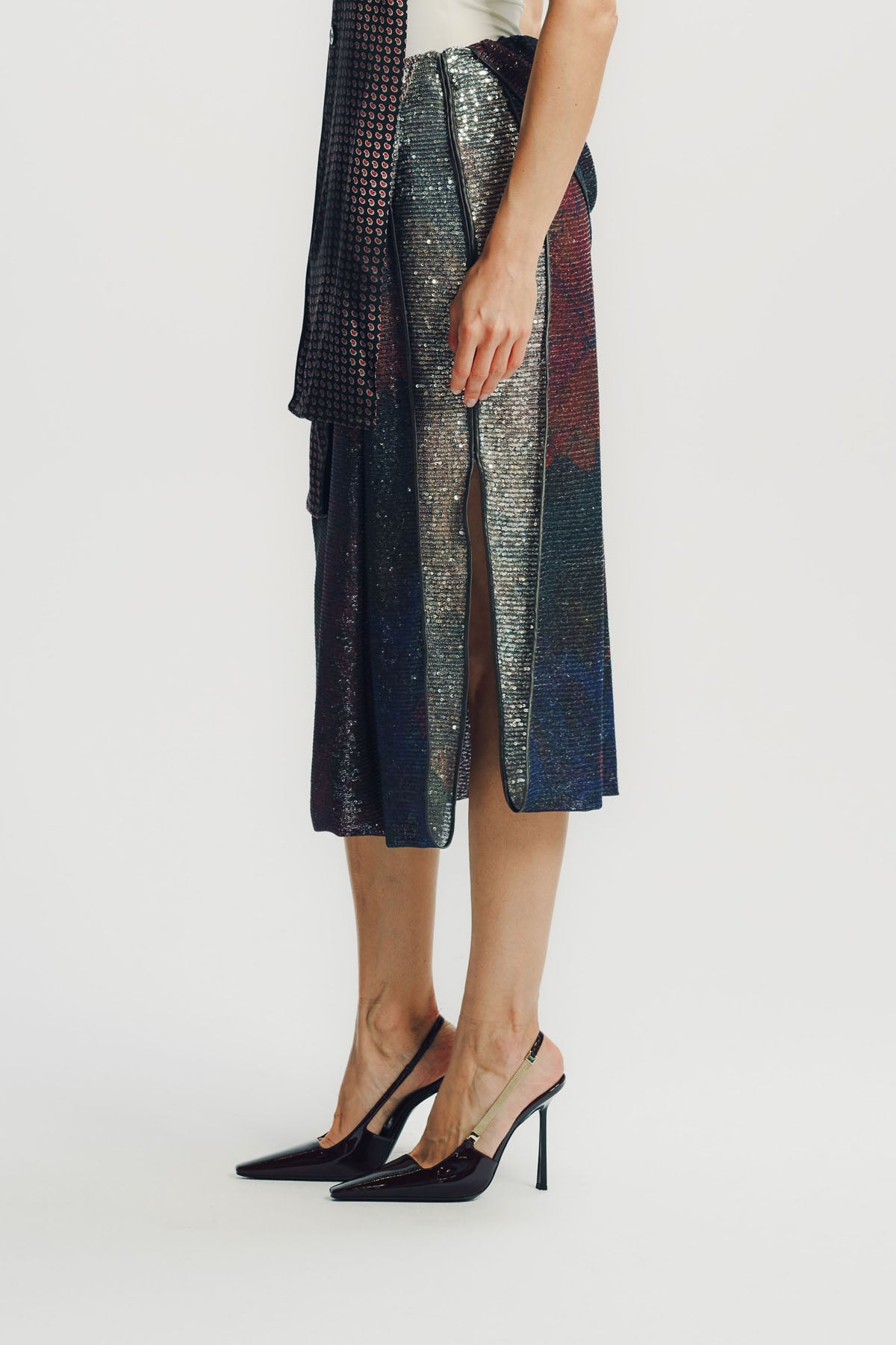 Maison Margiela | Printed Paillettes Draped Maxi Skirt