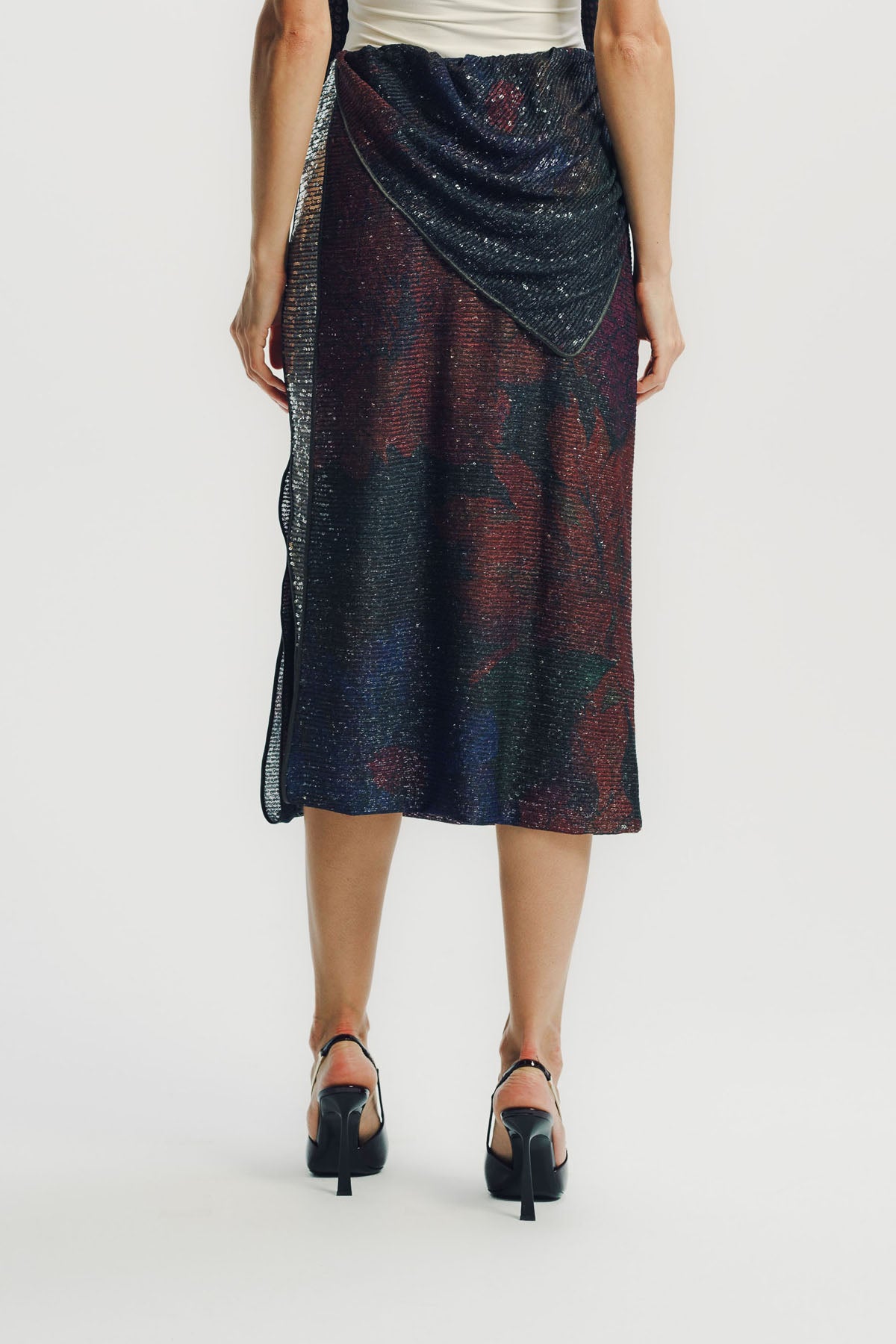 Maison Margiela | Printed Paillettes Draped Maxi Skirt