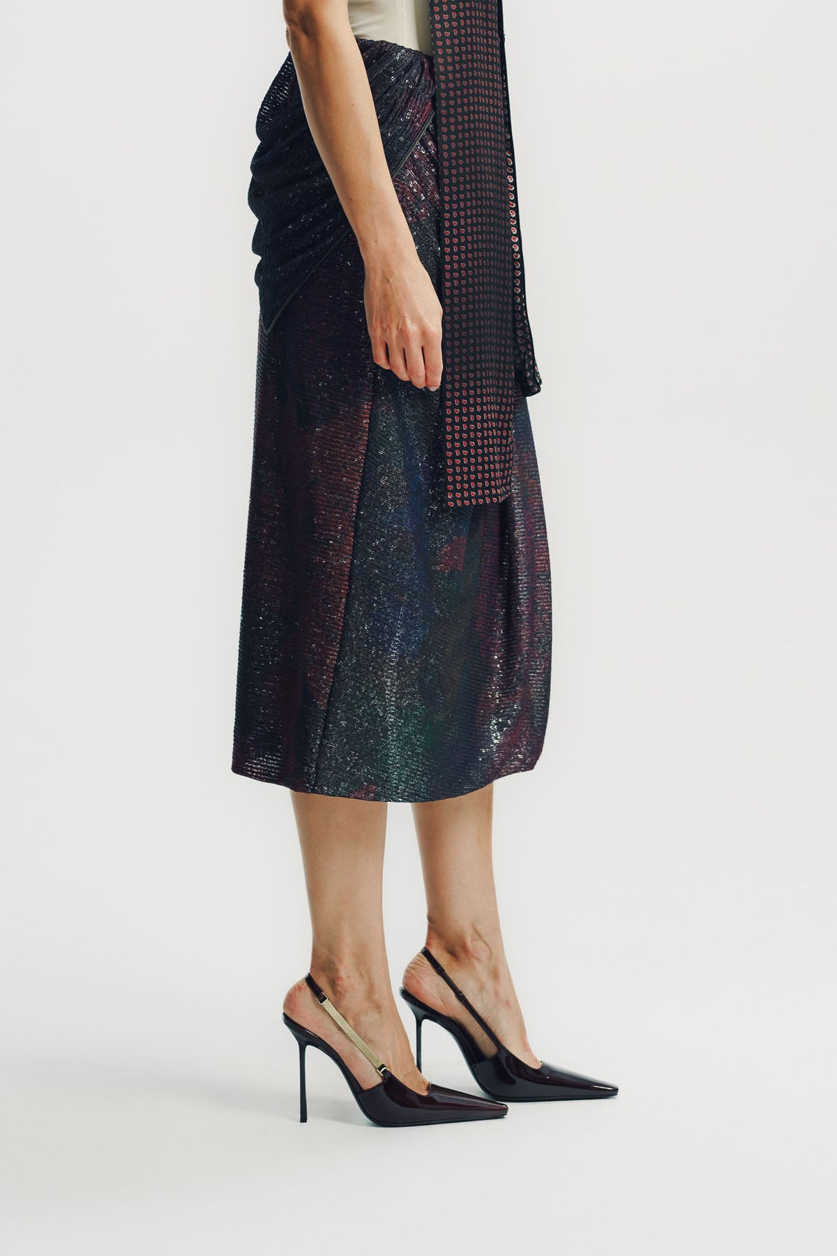Maison Margiela | Printed Paillettes Draped Maxi Skirt