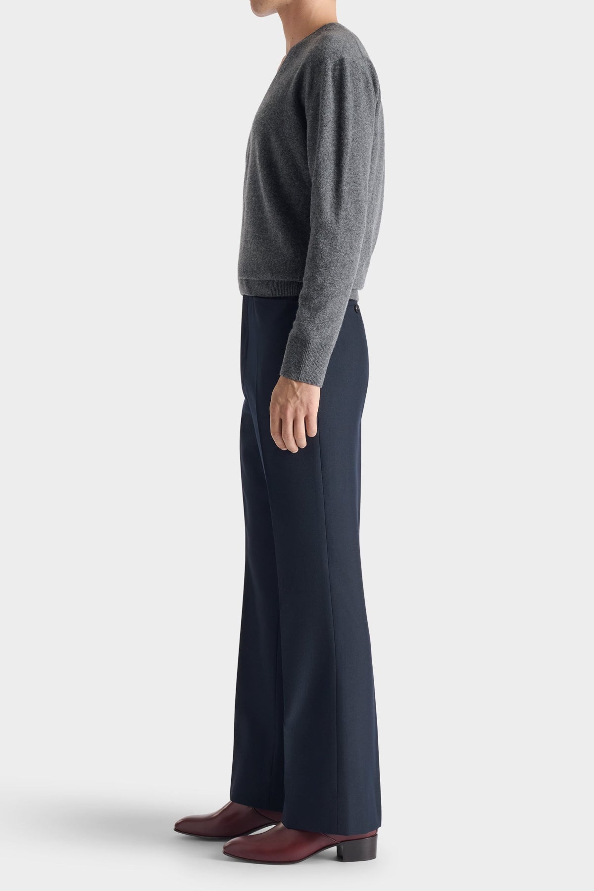 HUSBANDS | Flared Trousers In Navy Poly-Wool Twill