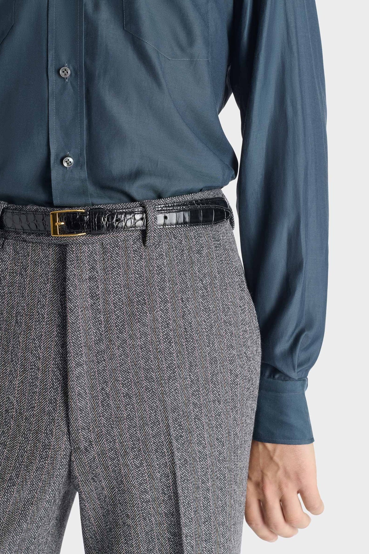 HUSBANDS | Wide-Collar Shirt In Indigo Cotton And Silk Twill