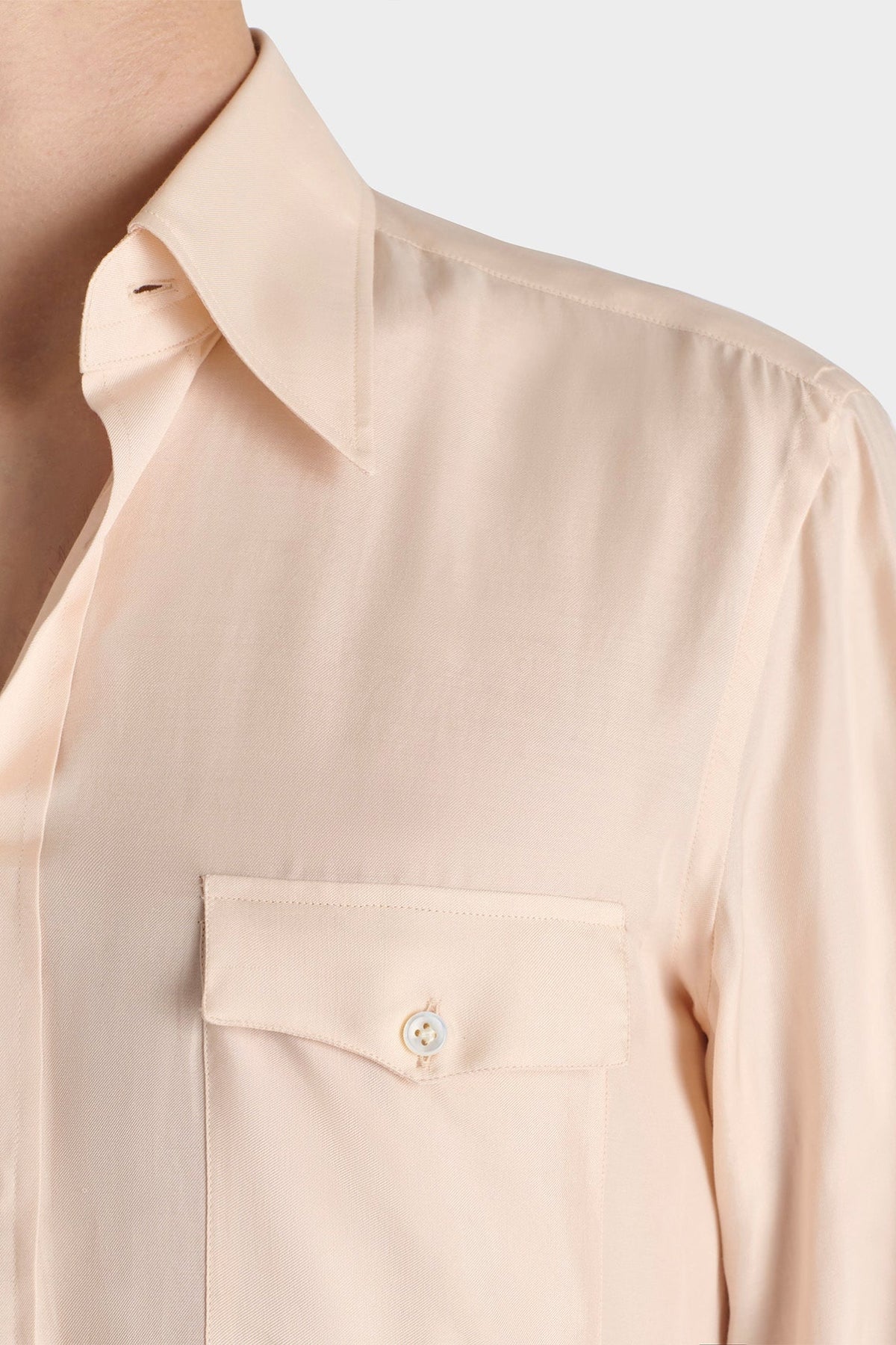 HUSBANDS | Wide-Collar Shirt In Peach Cotton And Silk Twill