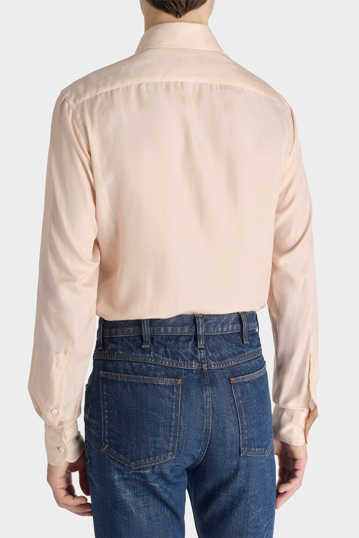HUSBANDS | Wide-Collar Shirt In Peach Cotton And Silk Twill