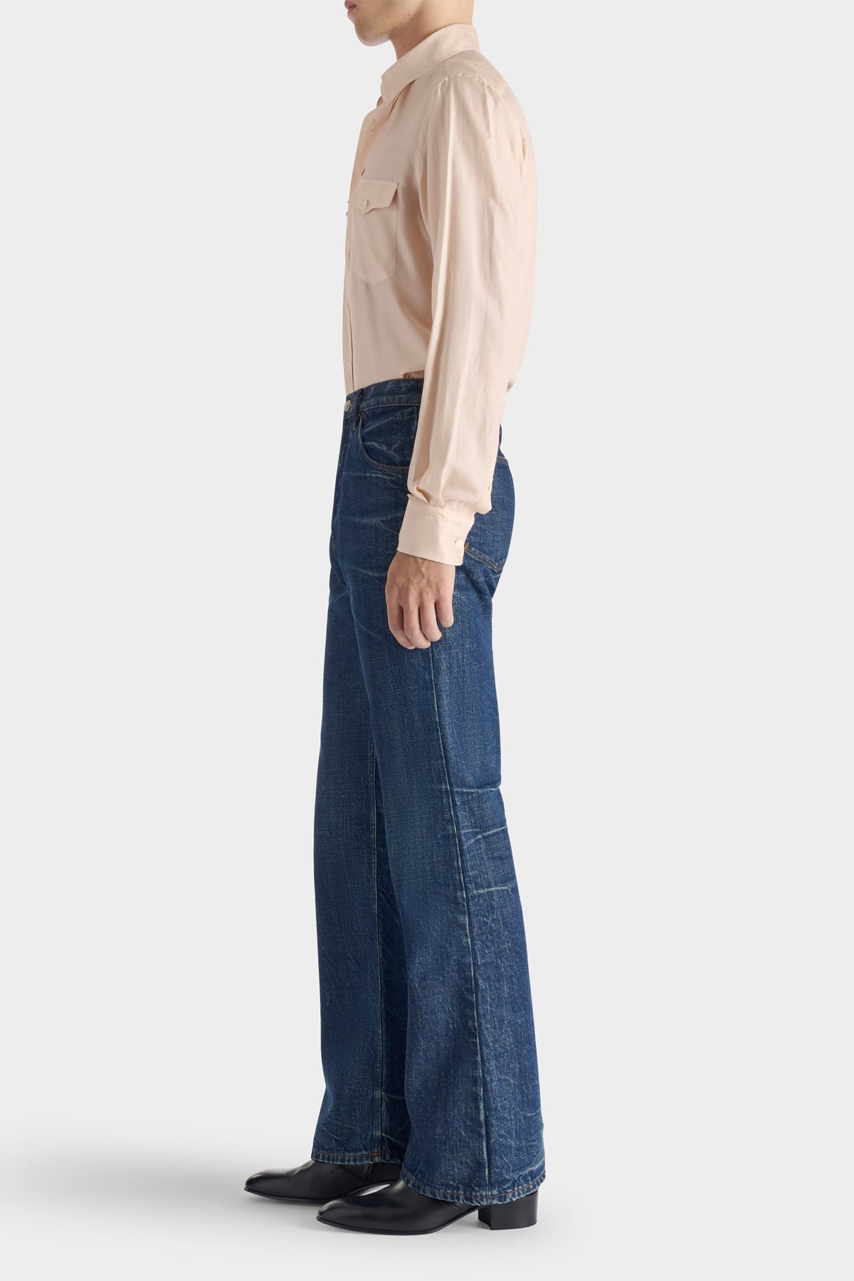 HUSBANDS | Wide-Collar Shirt In Peach Cotton And Silk Twill