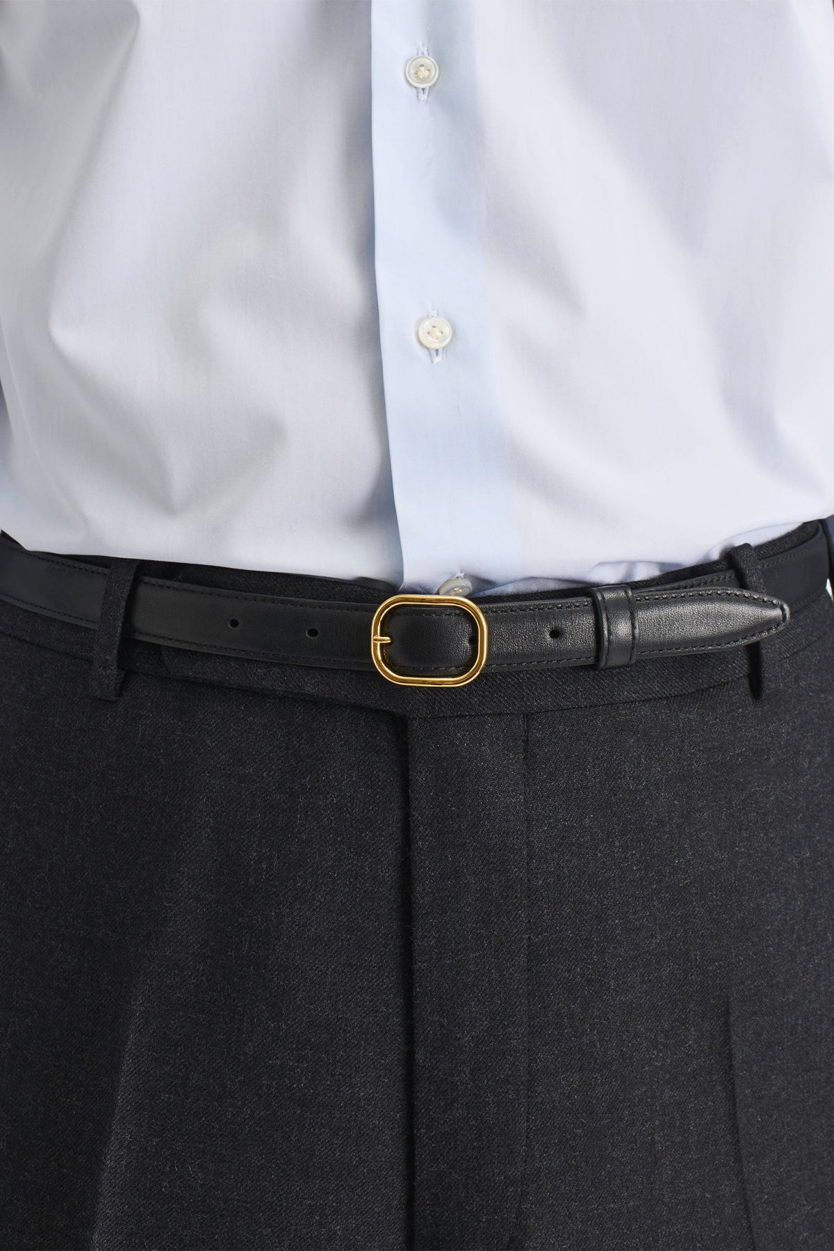 HUSBANDS | Thin Belt In Black Nappa Calf Leather