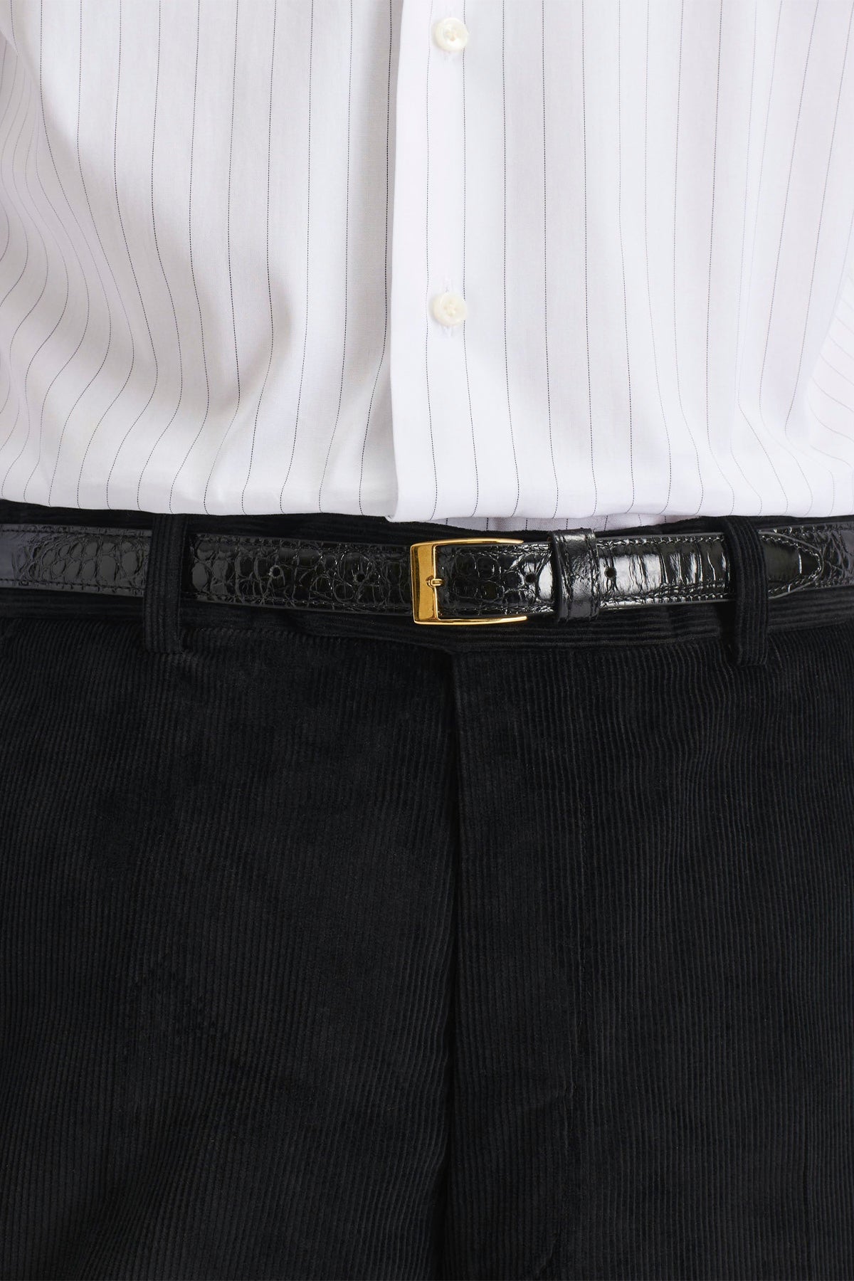 HUSBANDS | Thin Belt In Black Embossed Calf Leather