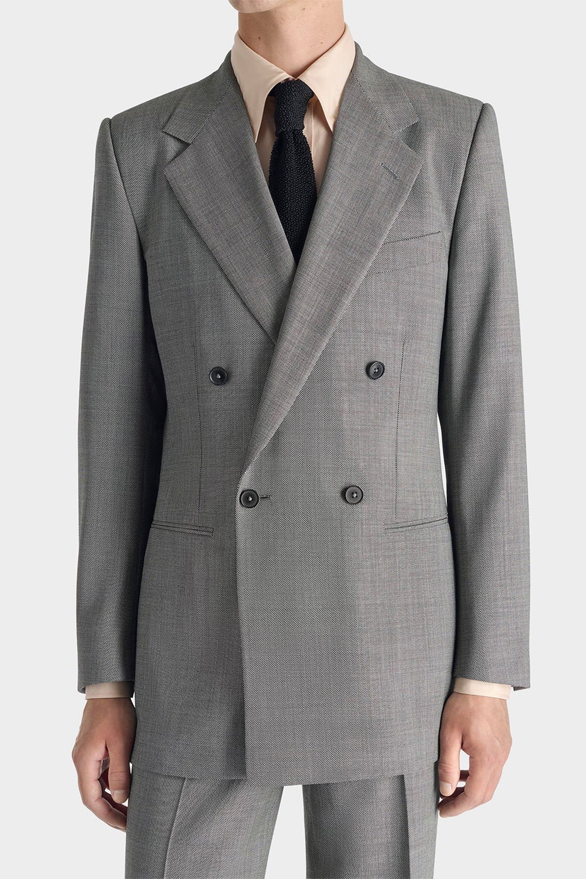 Husbands Paris | Double-Breasted Jacket in Wool Birdseye - Black and White