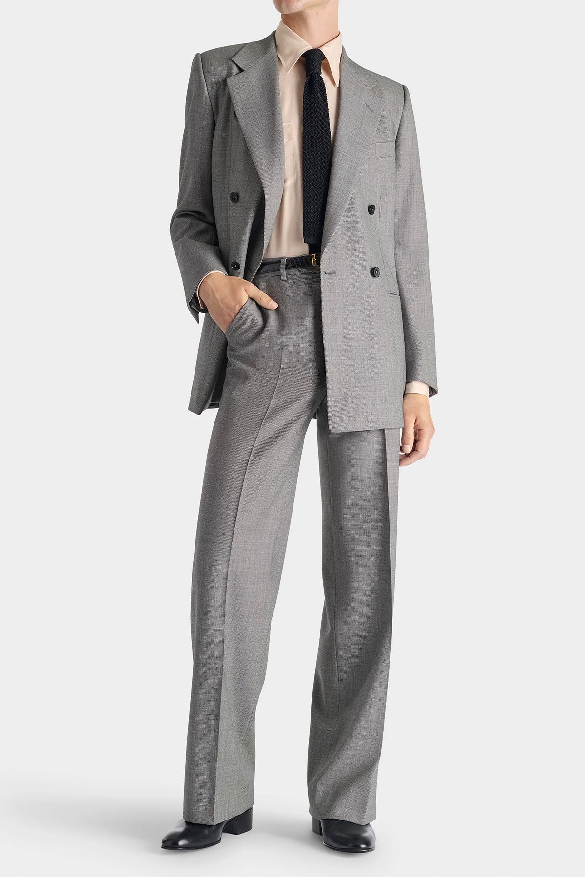 Husbands Paris | Wide Trousers in Wool Birdseye - Black and White