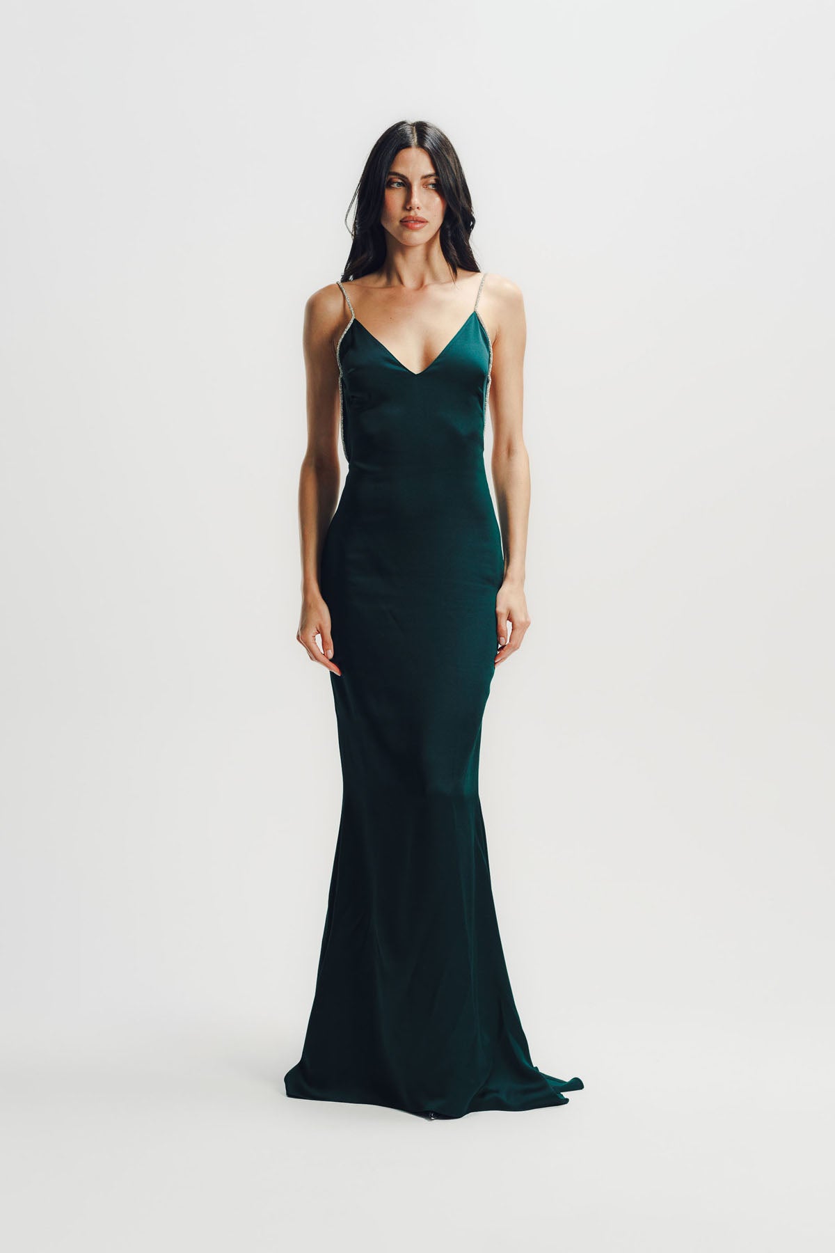 Tom Ford | Crystal Chain Embroidery Satin Sleeveless Evening Dress With Open Back