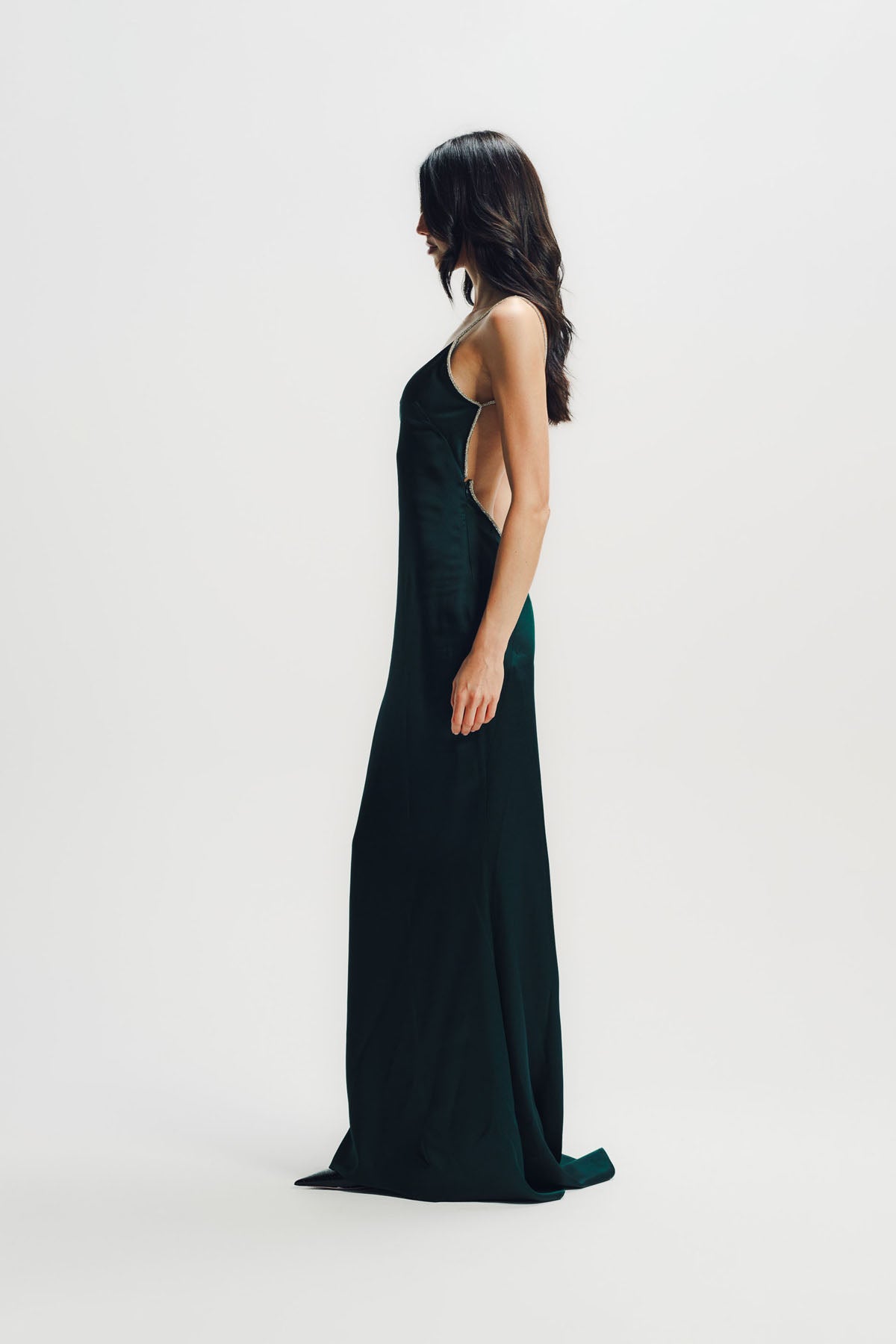 Tom Ford | Crystal Chain Embroidery Satin Sleeveless Evening Dress With Open Back