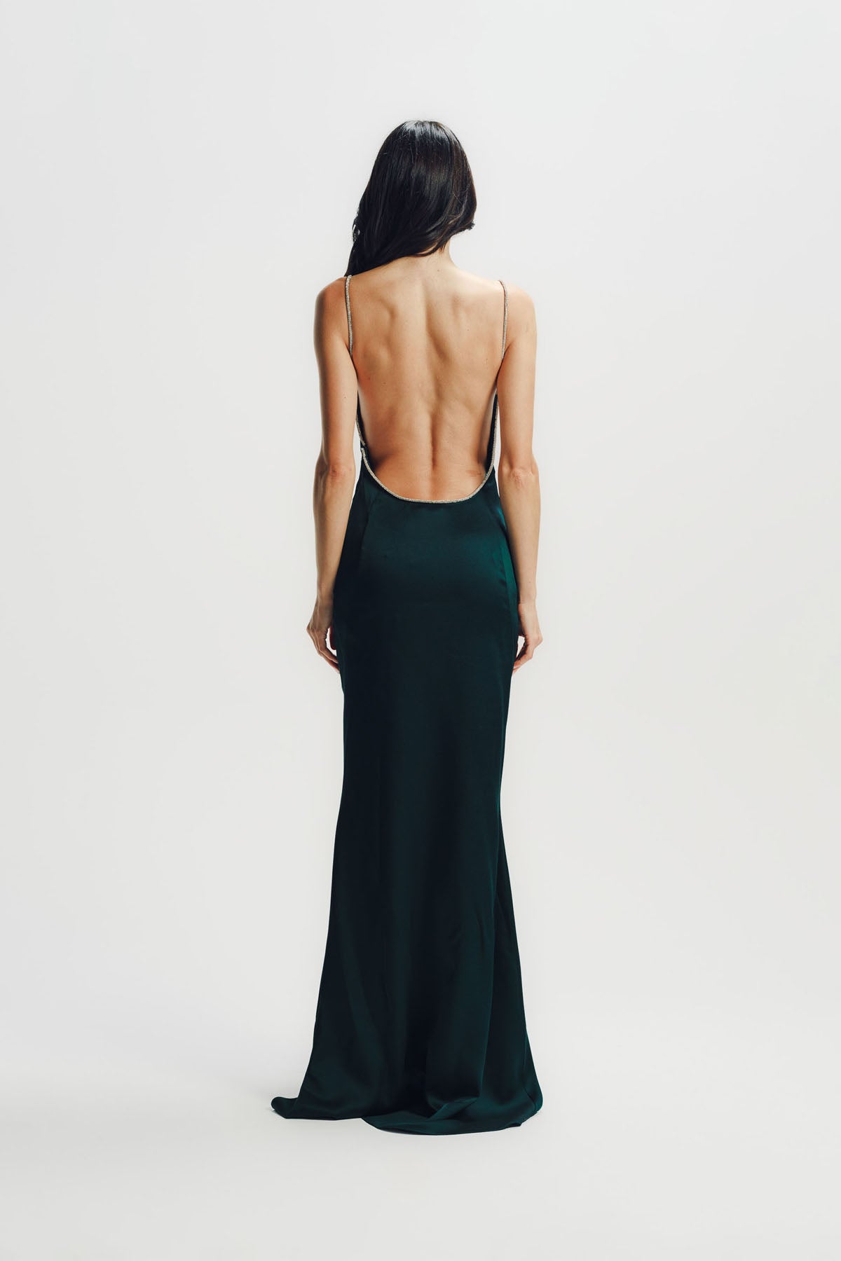 Tom Ford | Crystal Chain Embroidery Satin Sleeveless Evening Dress With Open Back