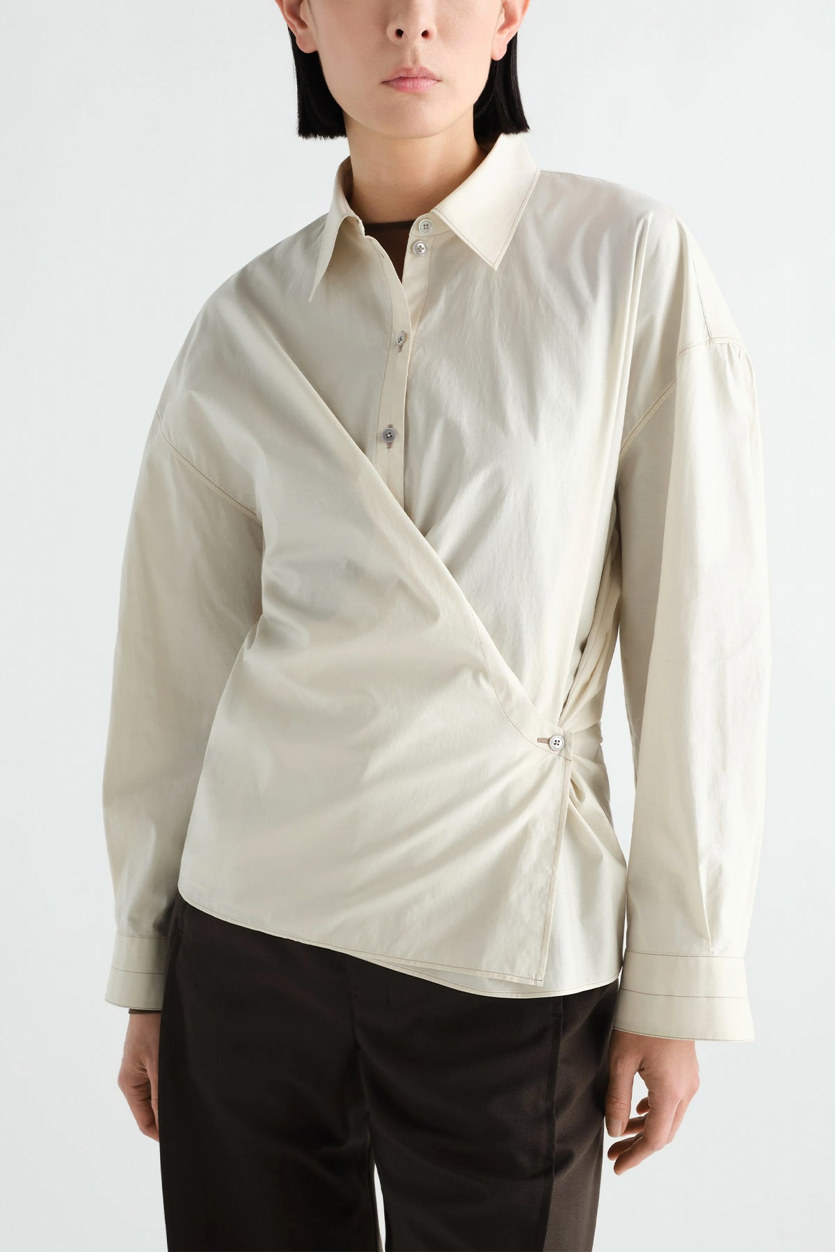 Lemaire | Straight Collar Twisted Shirt in Washed Cotton Silk