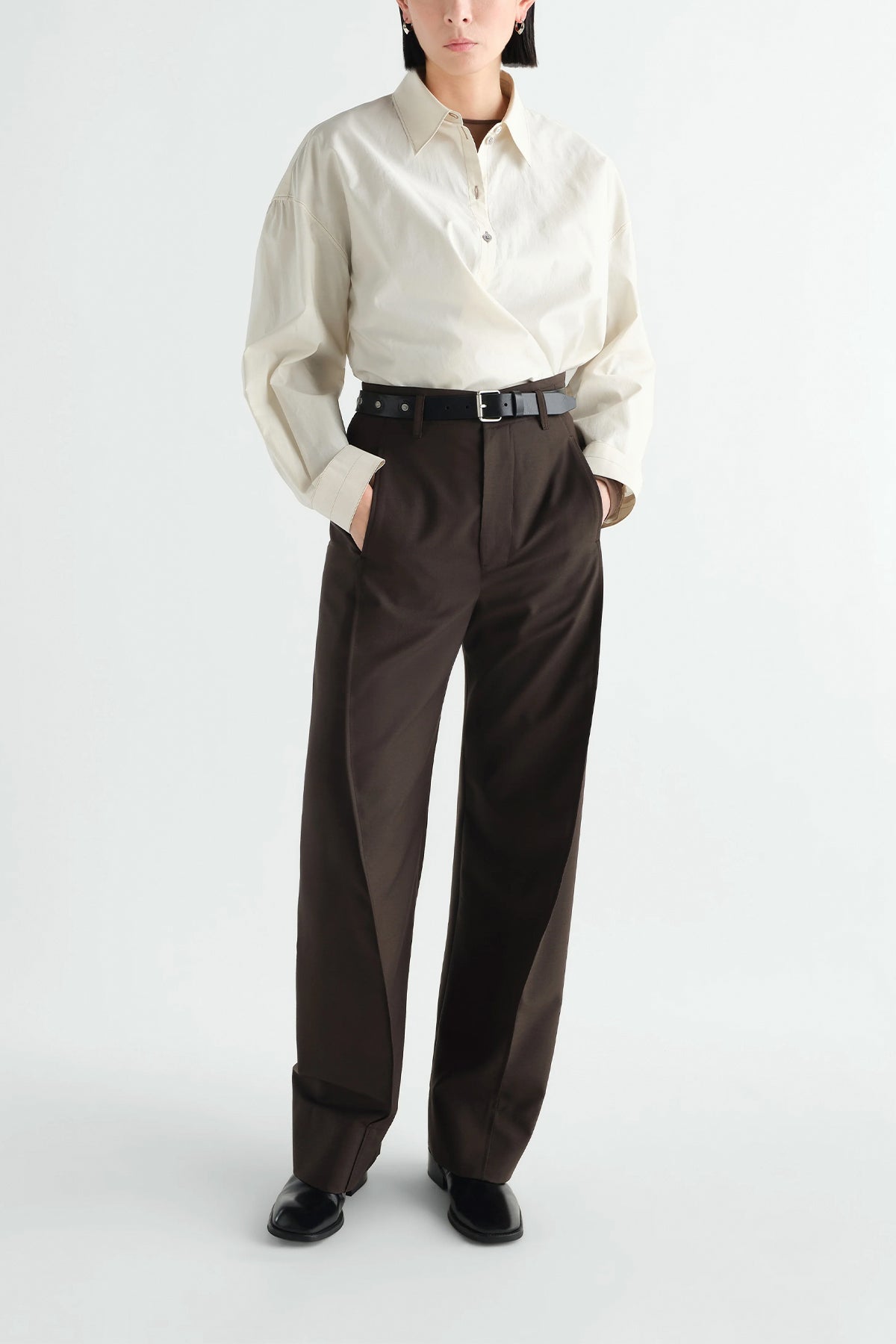 Lemaire | Straight Collar Twisted Shirt in Washed Cotton Silk