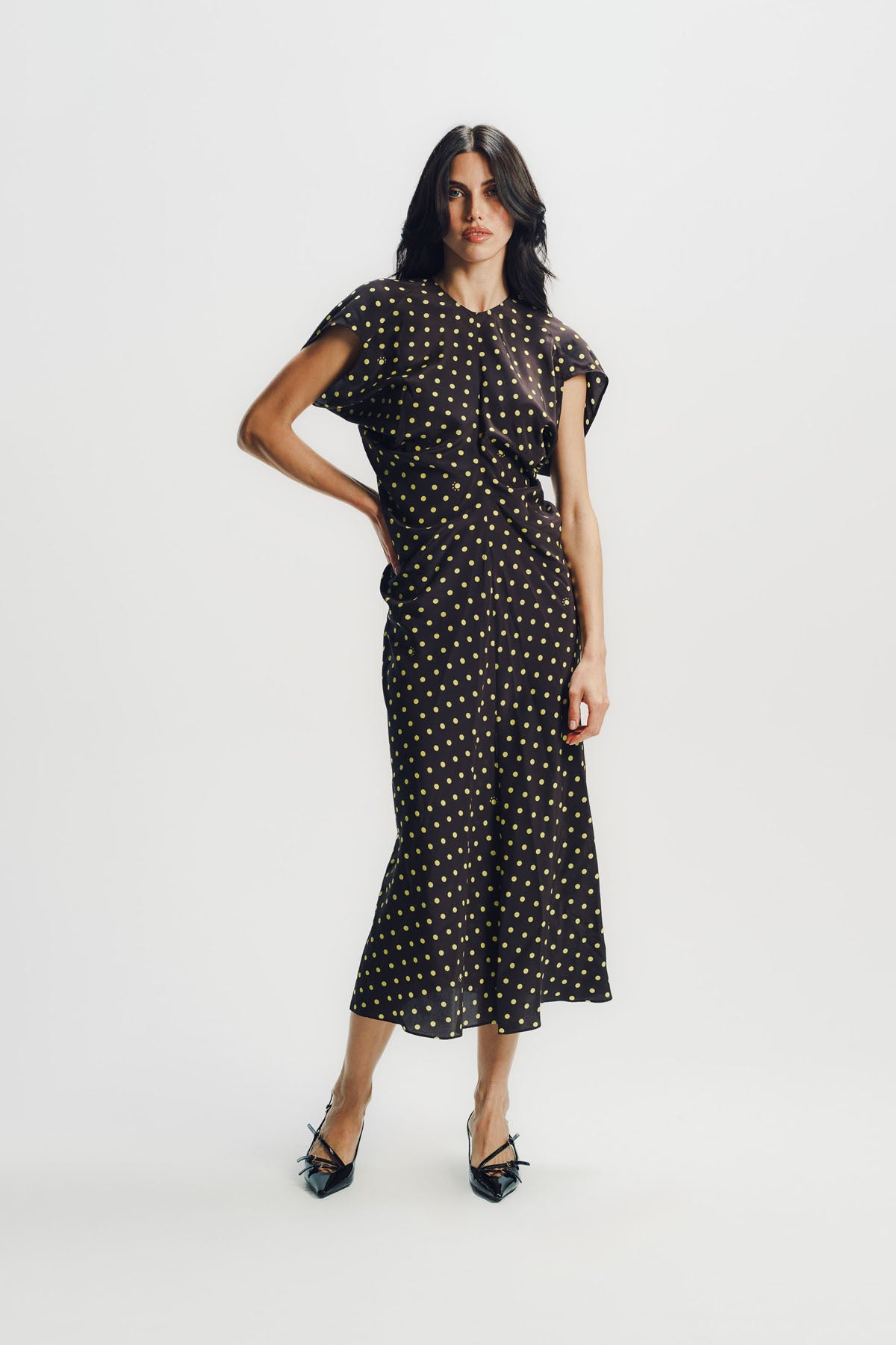 Marni | Brown Crêpe De Chine Dress With Polka Rhythm Print