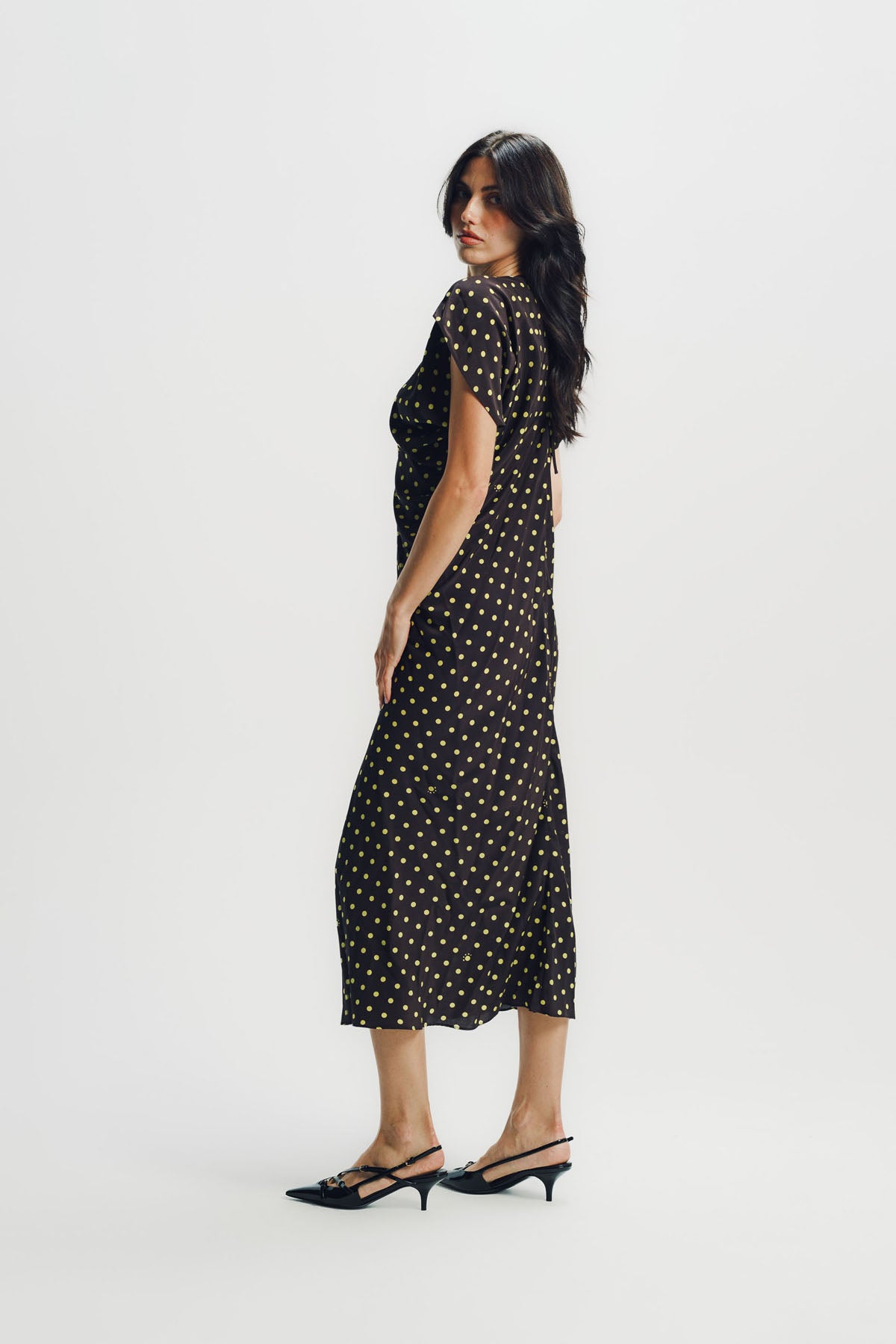 Marni | Brown Crêpe De Chine Dress With Polka Rhythm Print
