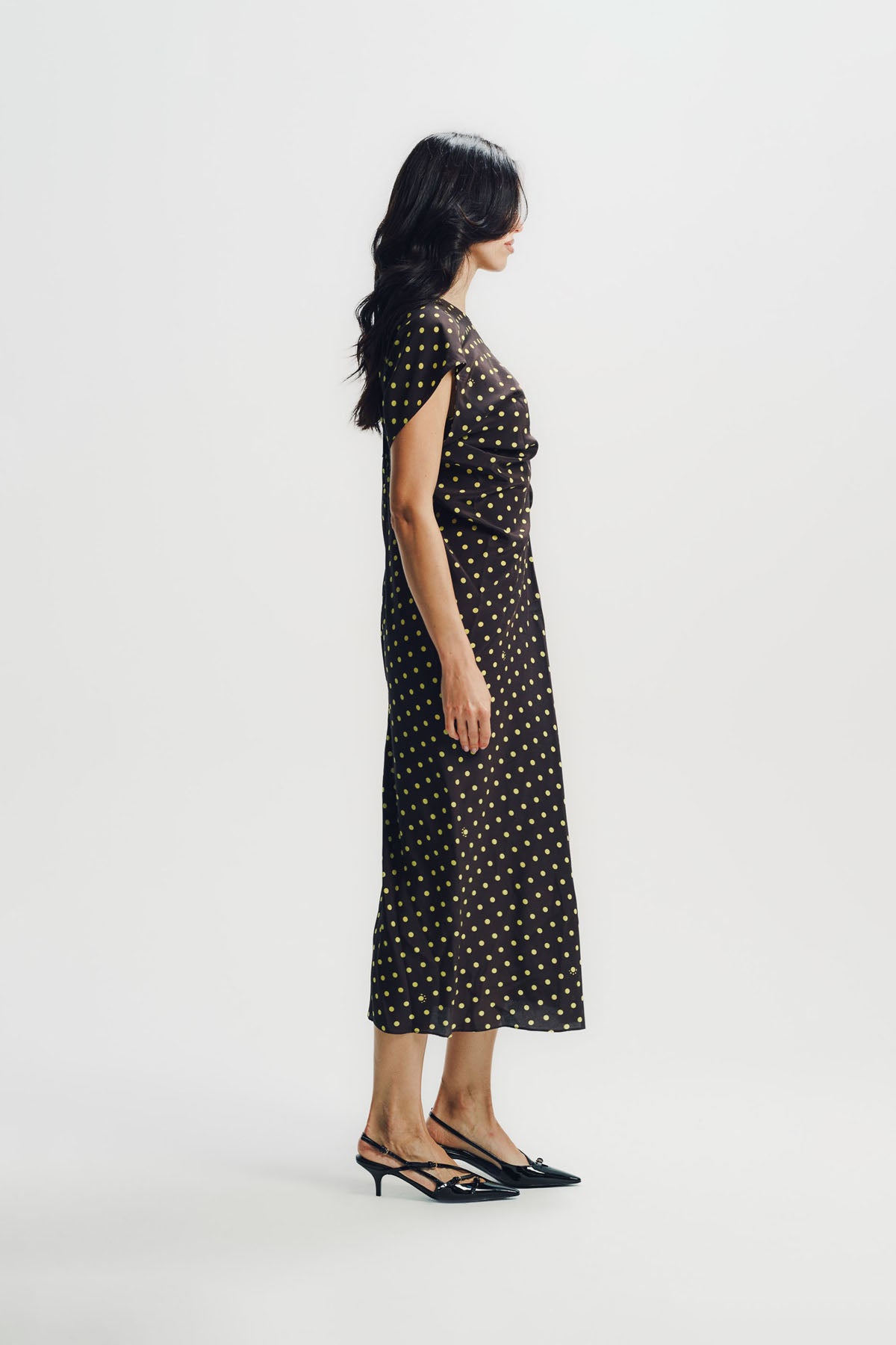Marni | Brown Crêpe De Chine Dress With Polka Rhythm Print