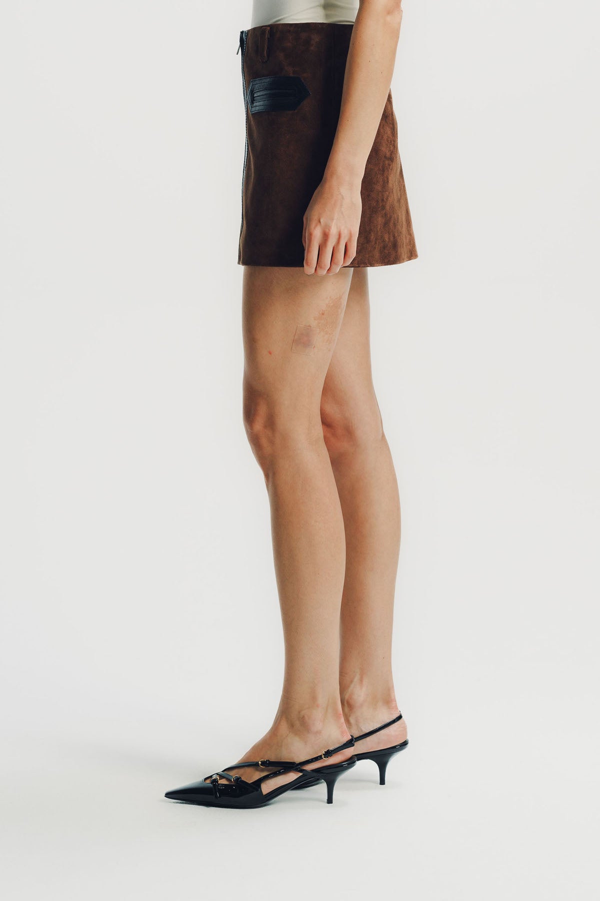 Marni | Brown Crust Leather Mini Skirt With ZIP Front