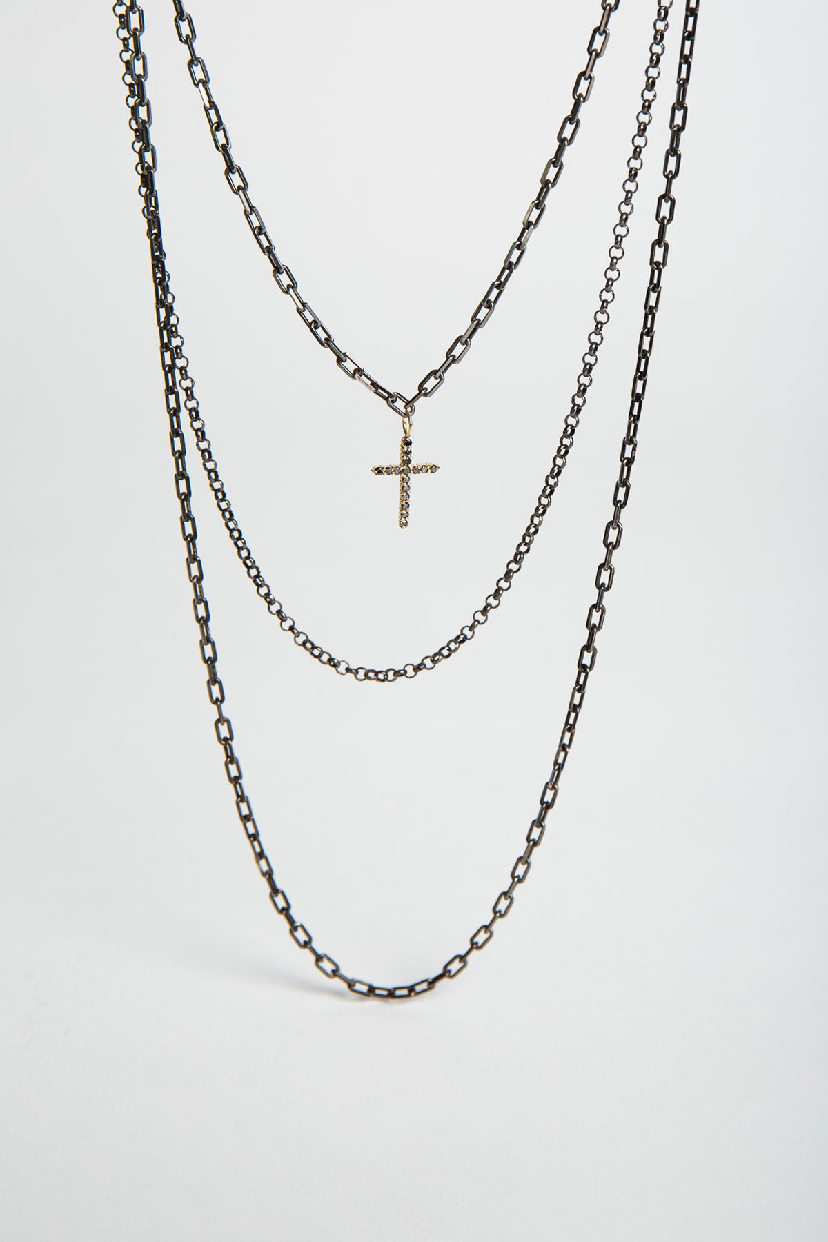 Joanne Fiske | Triple Black Diamond Cross Necklace
