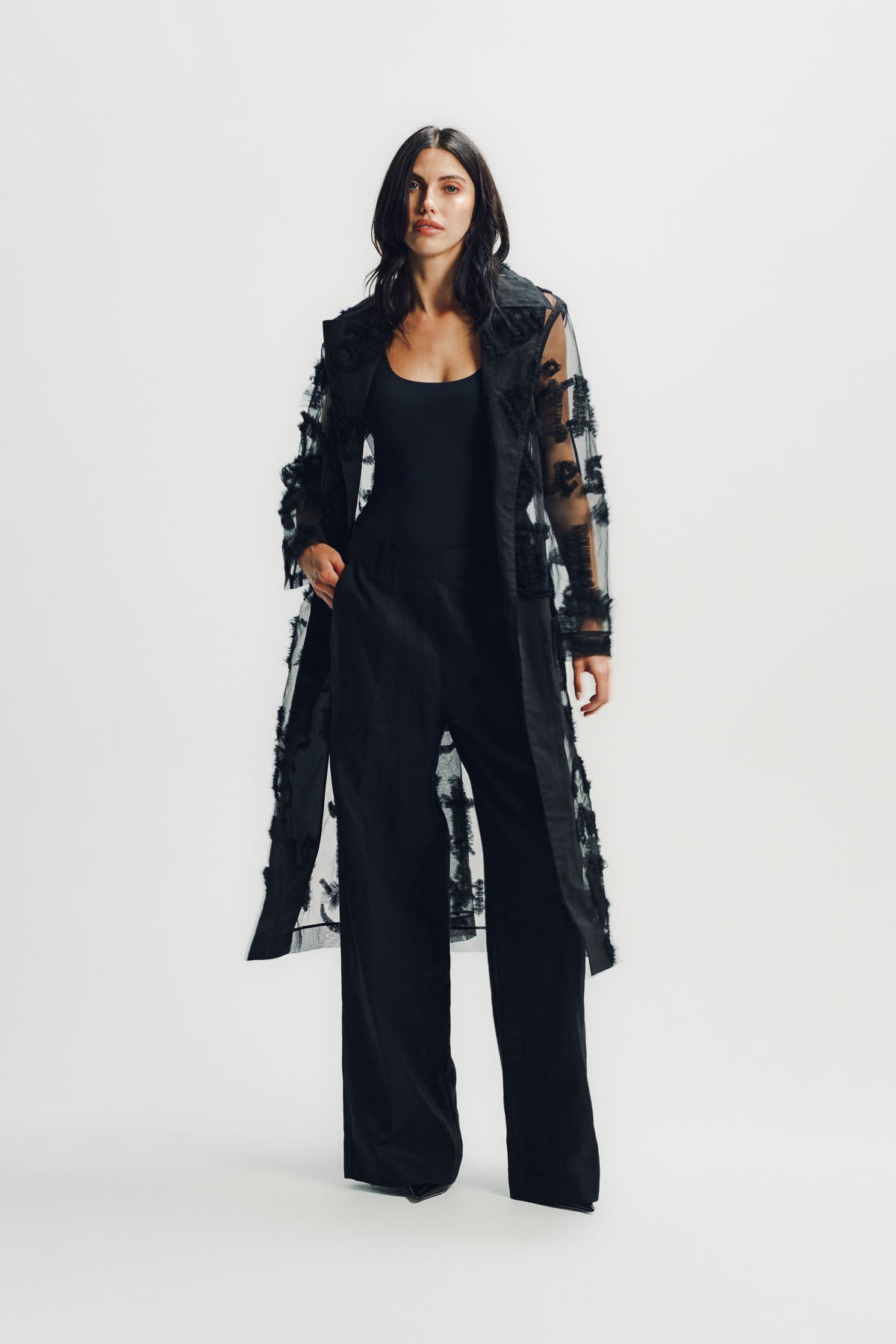 Libertine | 'Gothic Tulle' Embellished Long Trench Coat