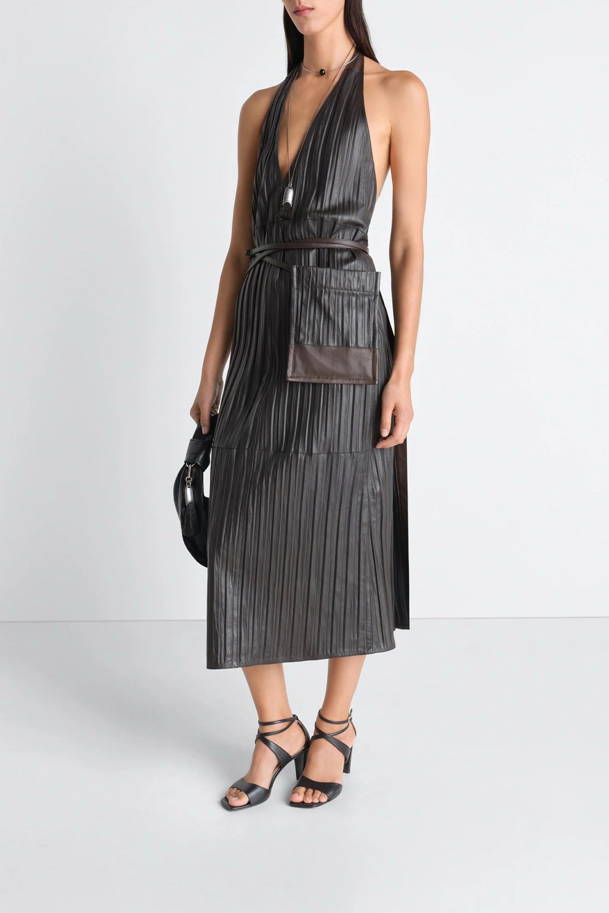 LEMAIRE | LEATHER APRON DRESS IN CRINKLE LAMB LEATHER