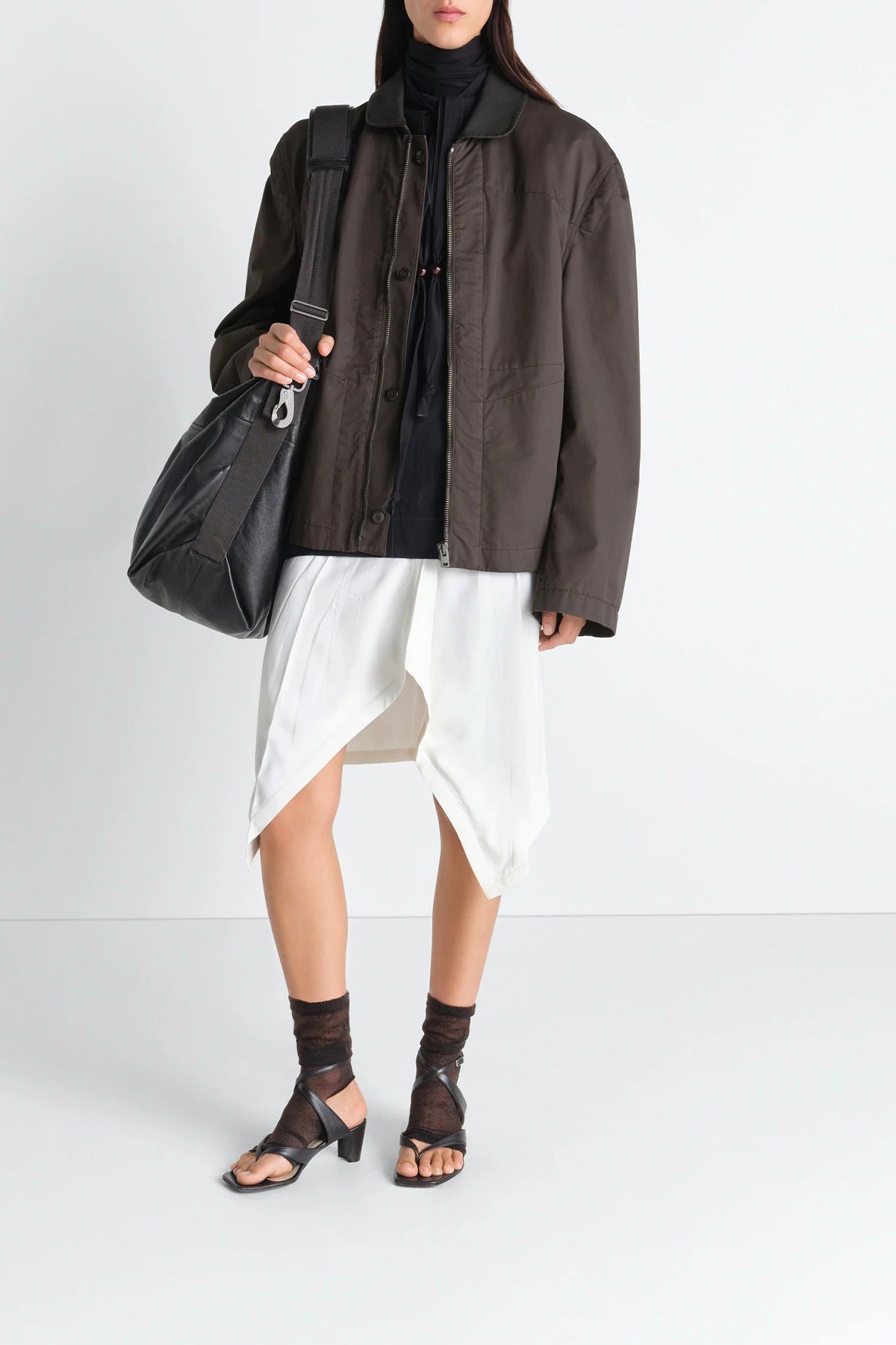 LEMAIRE | WOMEN'S LEATHER COLLAR BLOUSON IN COTTON TWILL