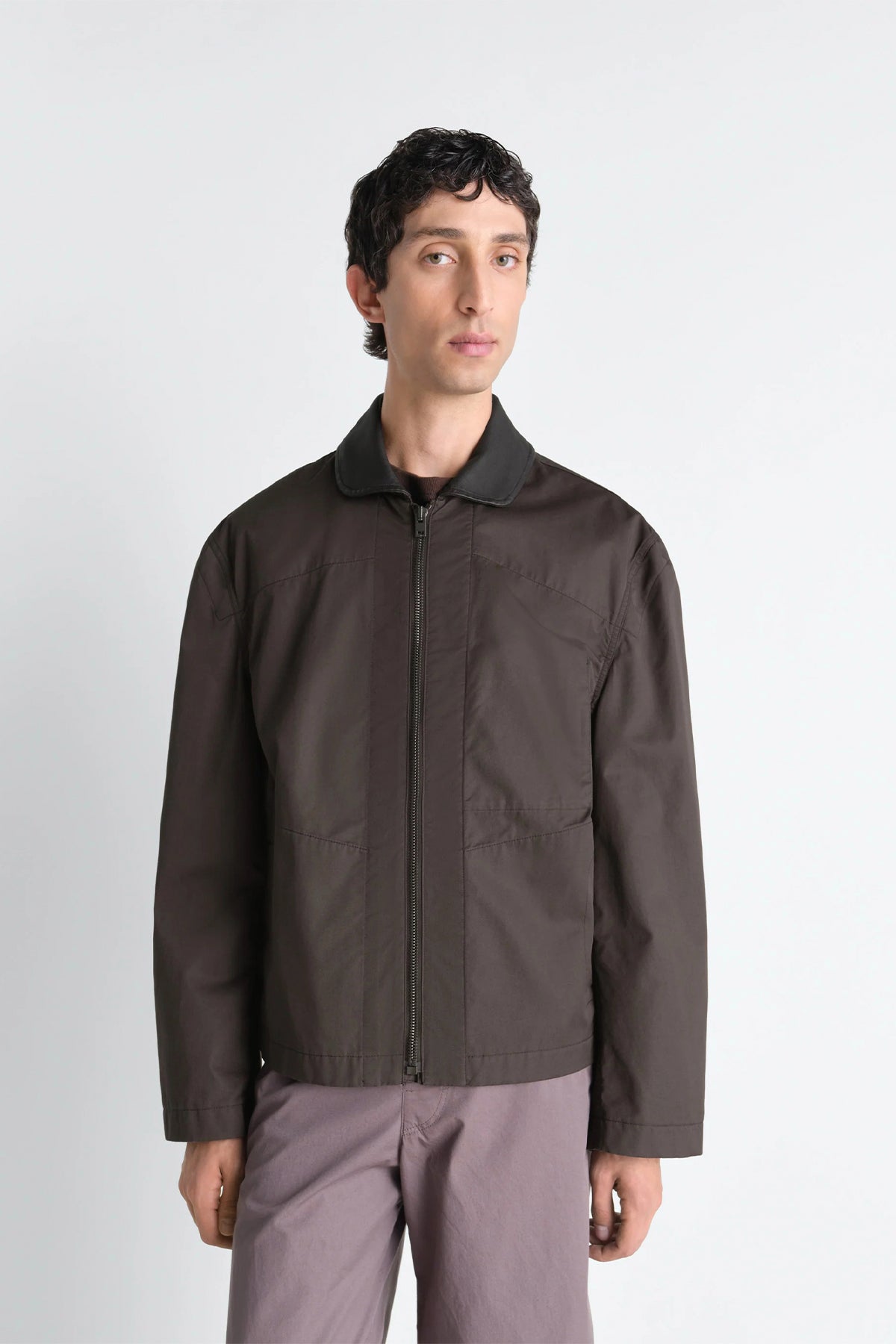 LEMAIRE | MEN'S LEATHER COLLAR BLOUSON IN COTTON TWILL