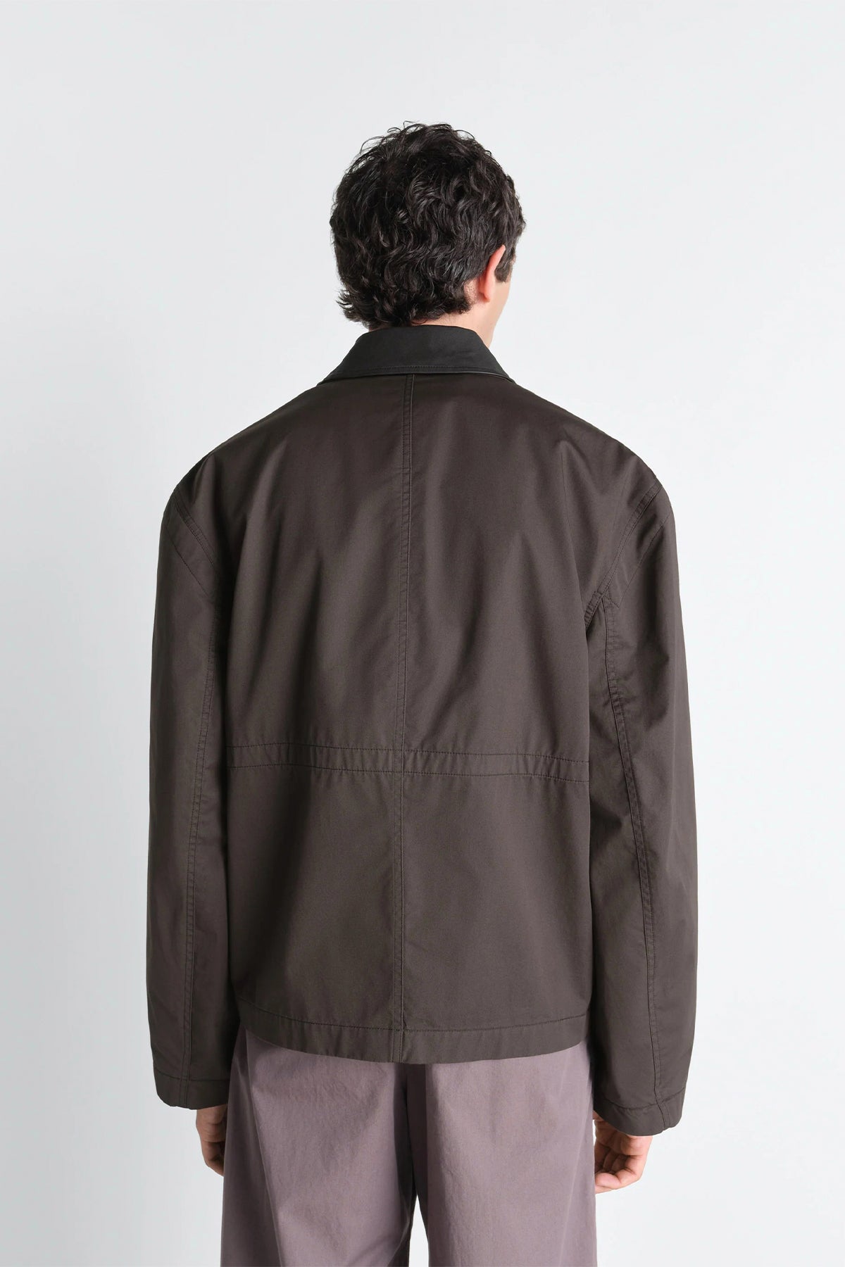 LEMAIRE | MEN'S LEATHER COLLAR BLOUSON IN COTTON TWILL