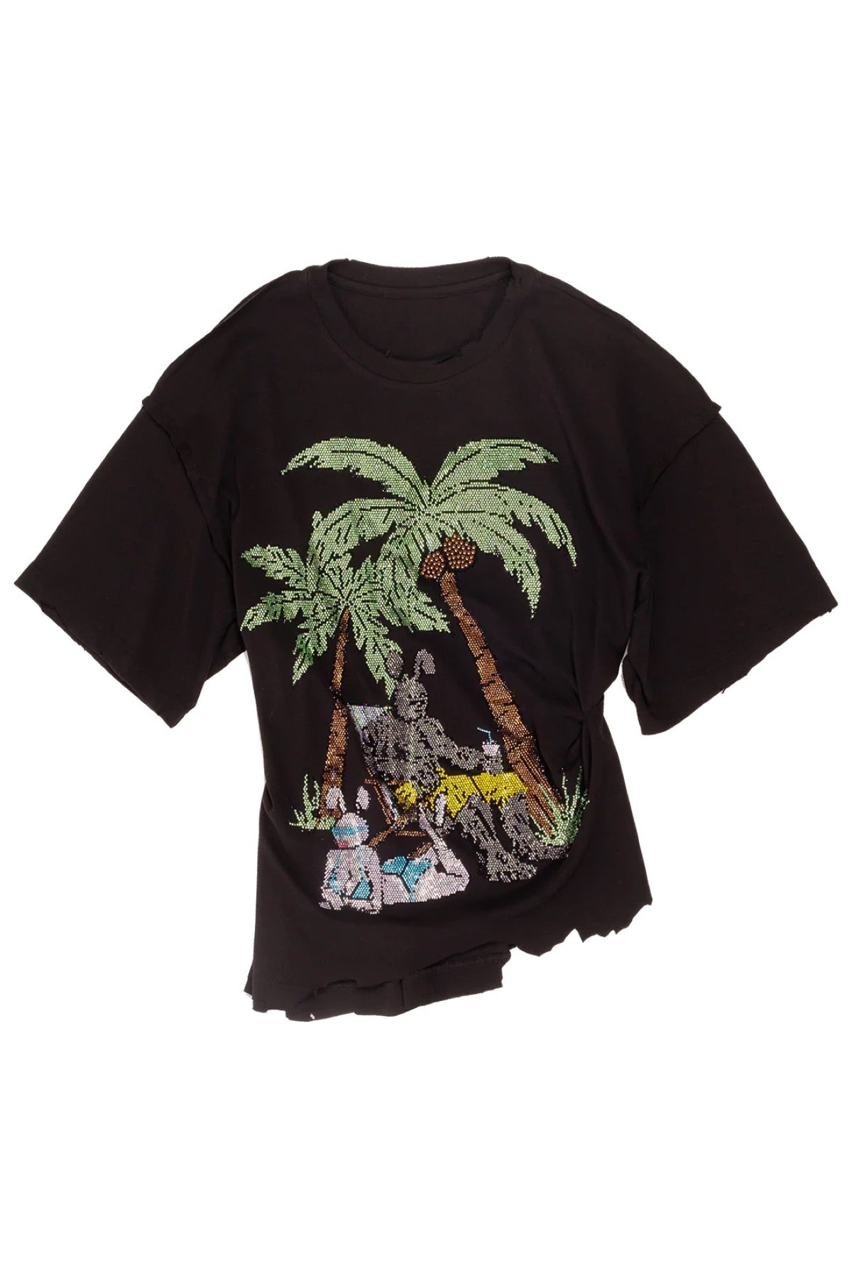 Natasha Zinko | Rhinestones Embellished Draped Cotton T-shirt