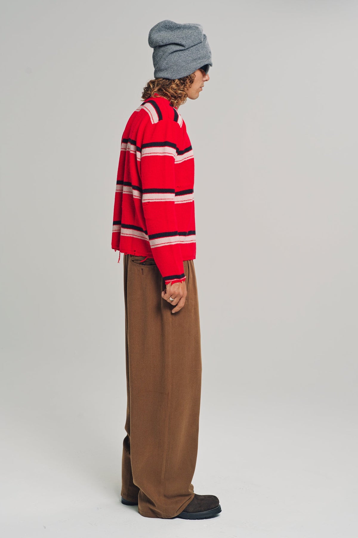 Second/Layer | Friends Zip Up Waffle Knit Sweater in Red Stripe