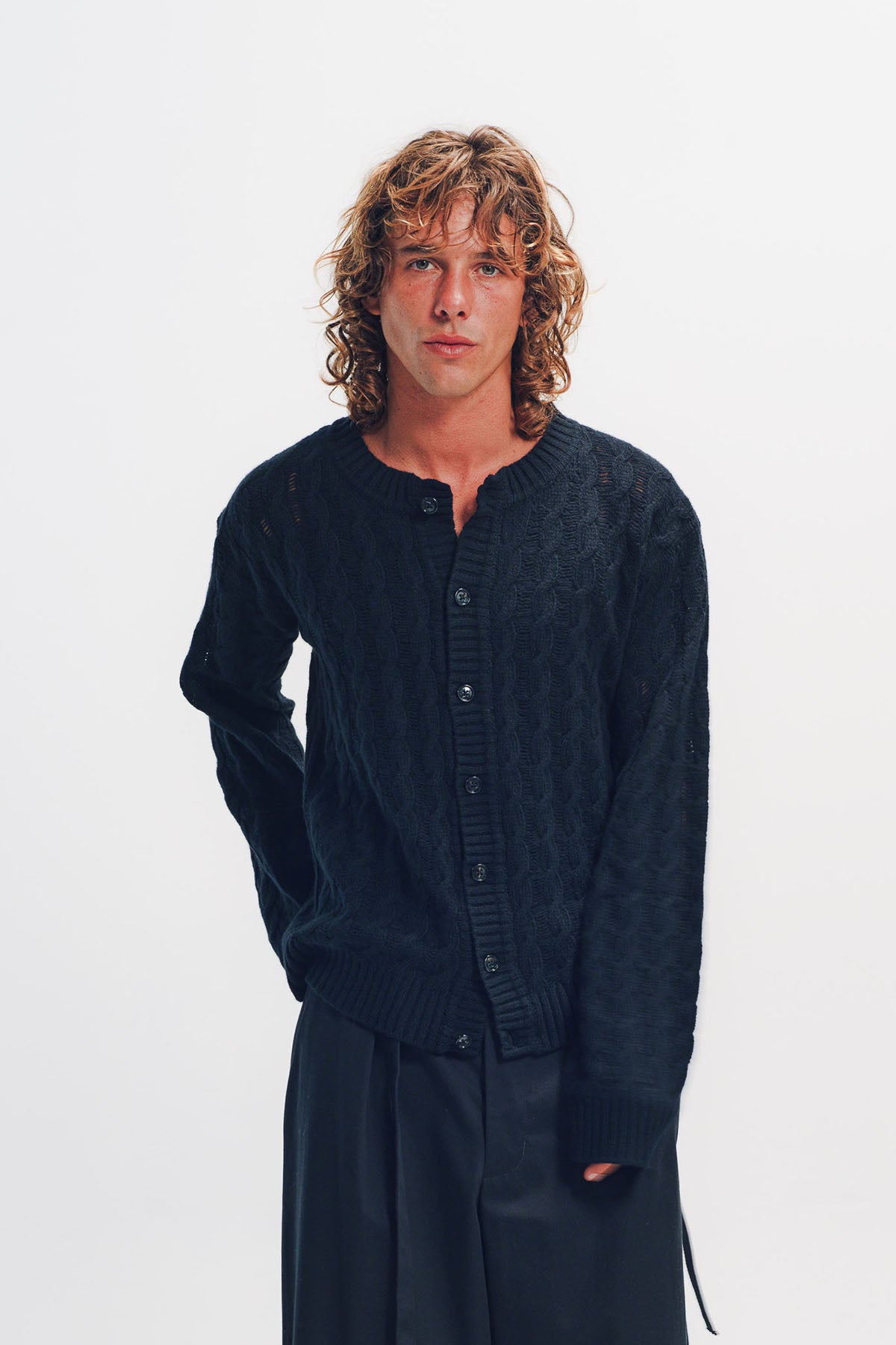 ANN DEMEULEMEESTER | Jeff Cable Knit Ladder Stitch Cardigan