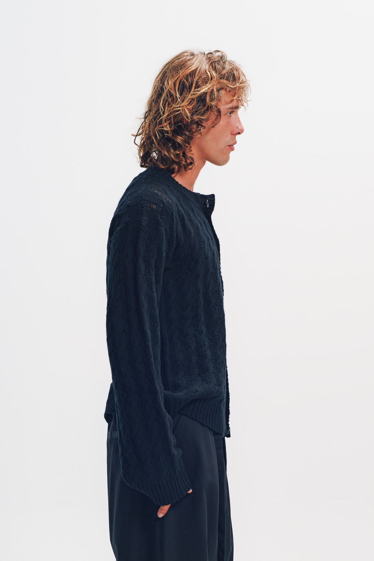 ANN DEMEULEMEESTER | Jeff Cable Knit Ladder Stitch Cardigan