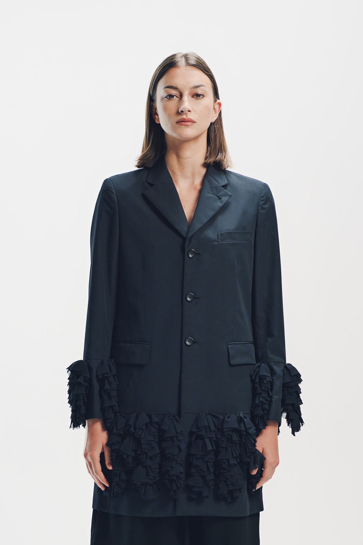 Comme Des Garcons | Ruffled Trim Long Blazer