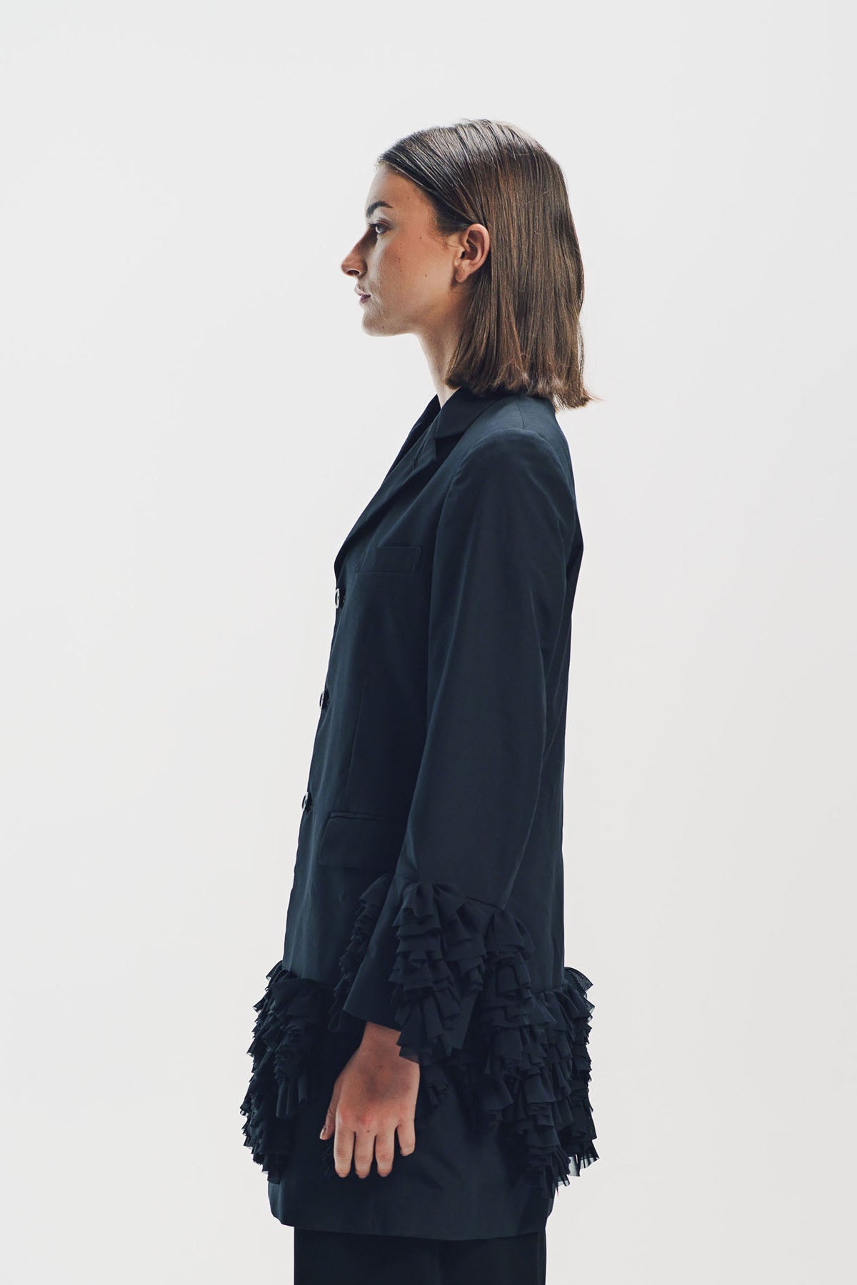 Comme Des Garcons | Ruffled Trim Long Blazer