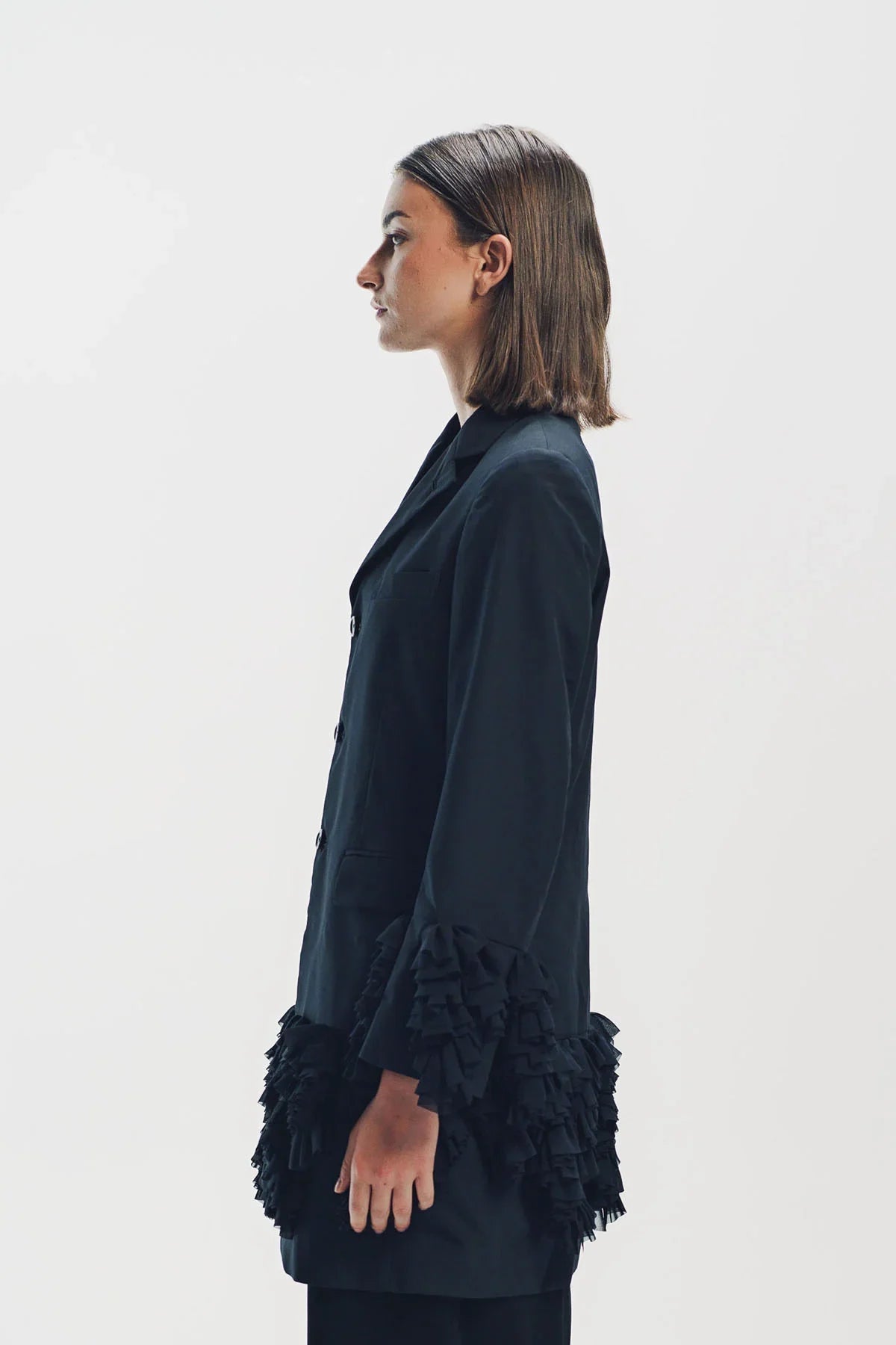 Comme Des Garcons | Ruffled Trim Long Blazer
