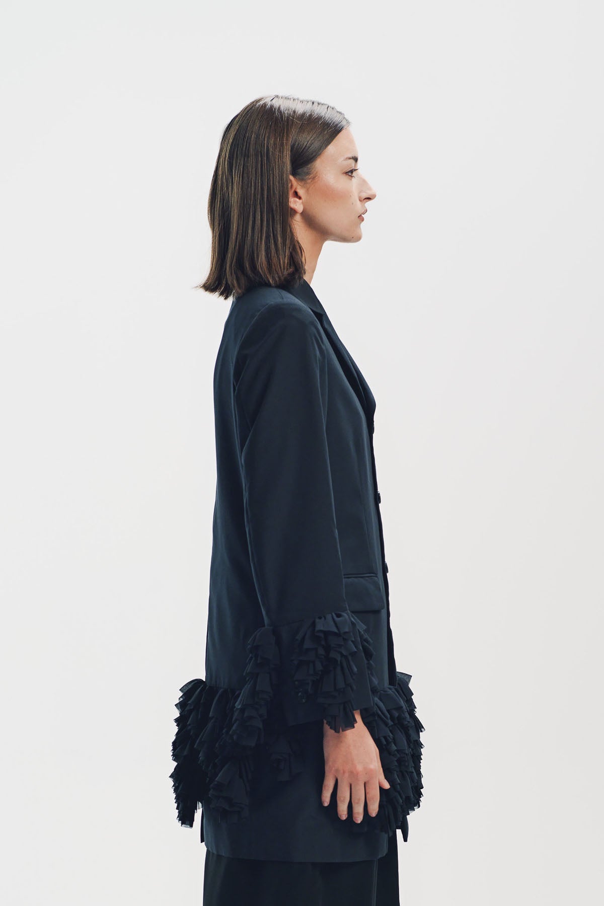 Comme Des Garcons | Ruffled Trim Long Blazer