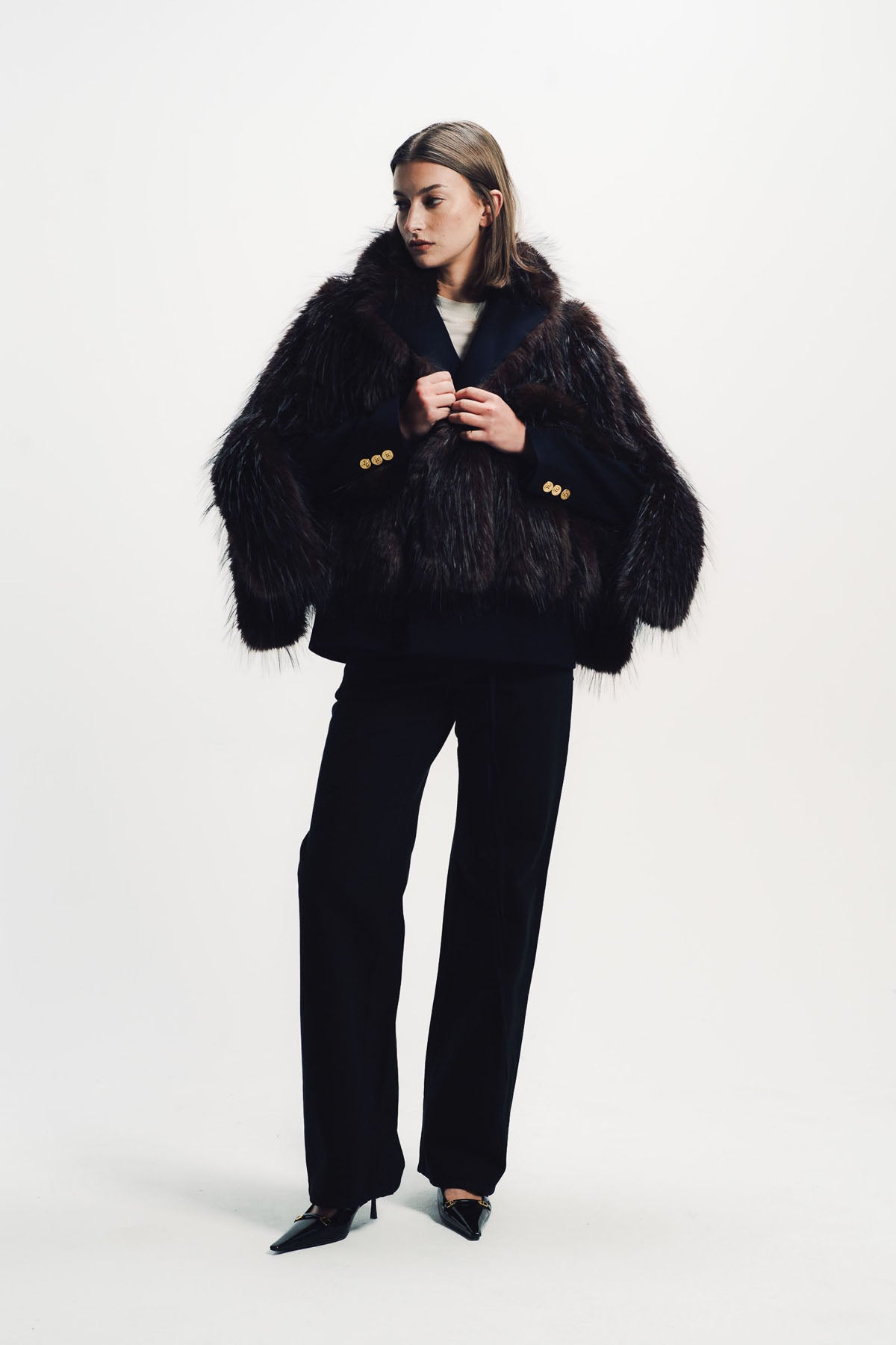 Sacai | Melton Faux Fur Jacket