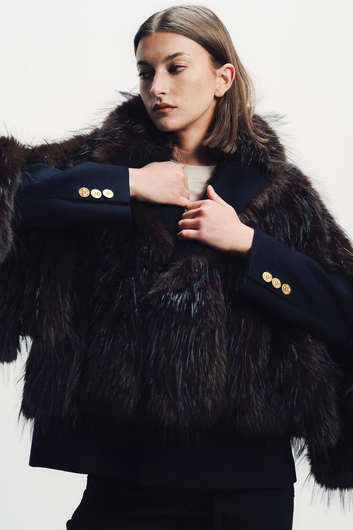 Sacai | Melton Faux Fur Jacket
