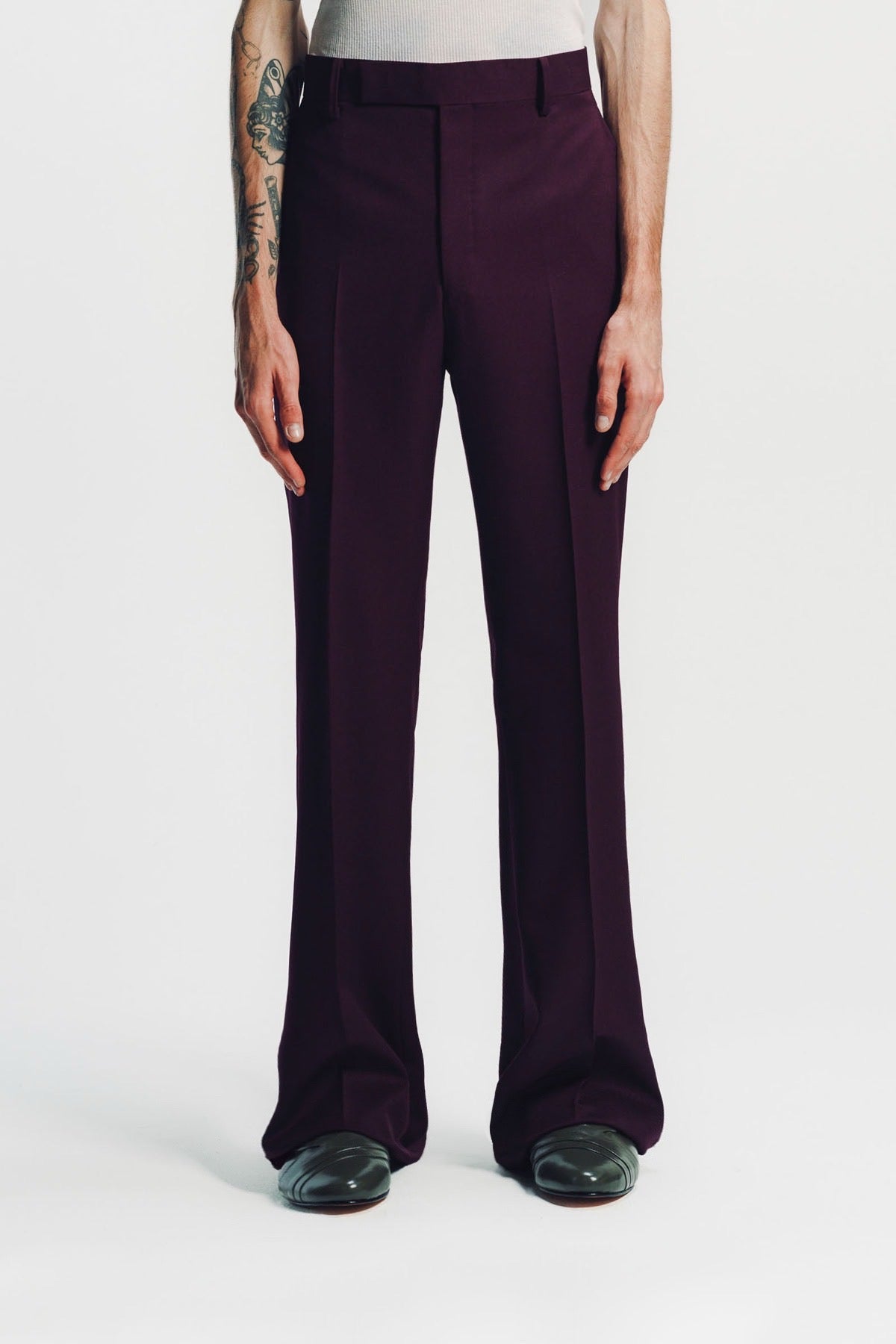 Kyosuke Kunimoto | Bordeaux Flat Front Flare Pants