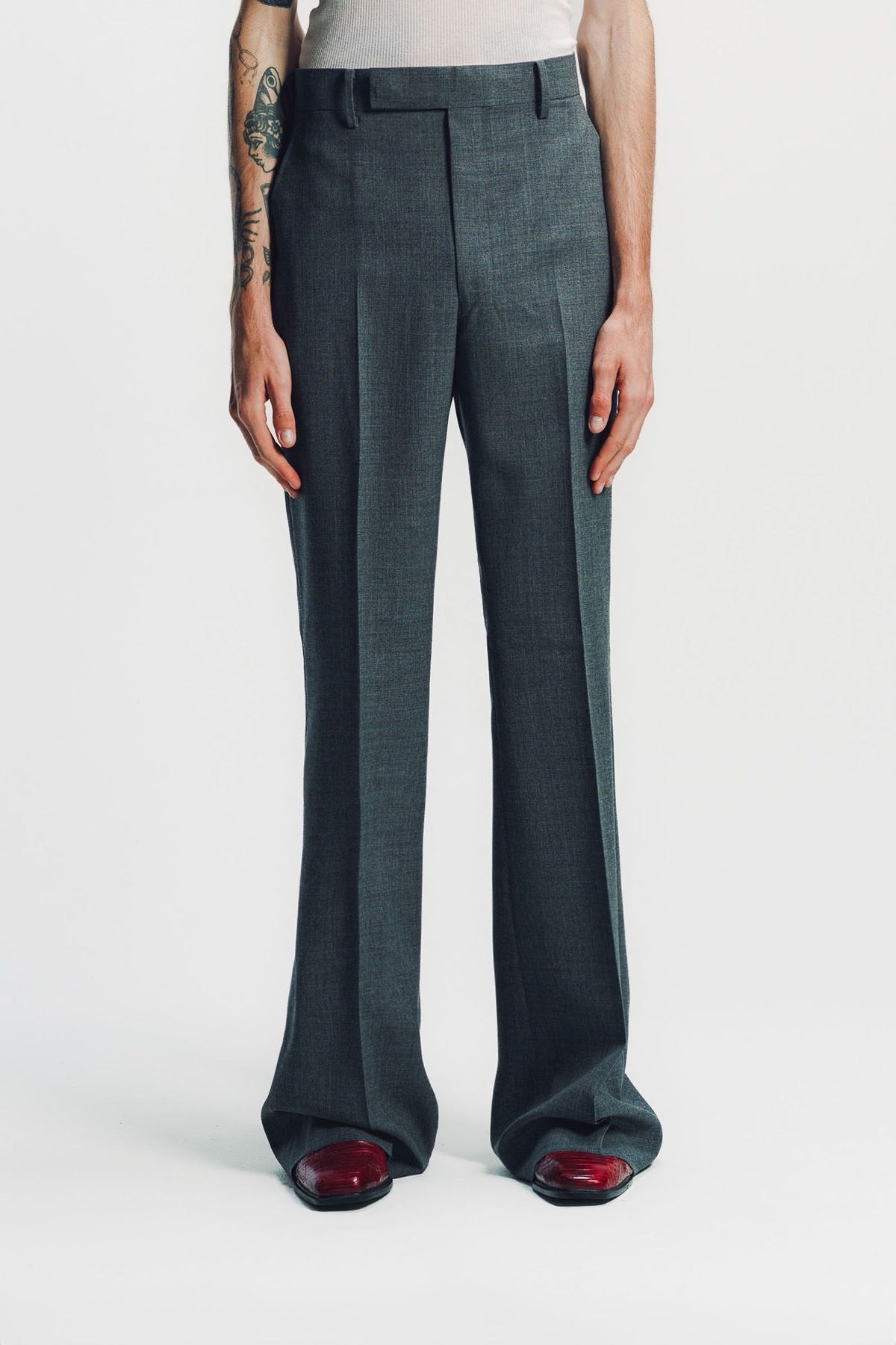 Kyosuke Kunimoto | Grey Flat Front Flare Pants