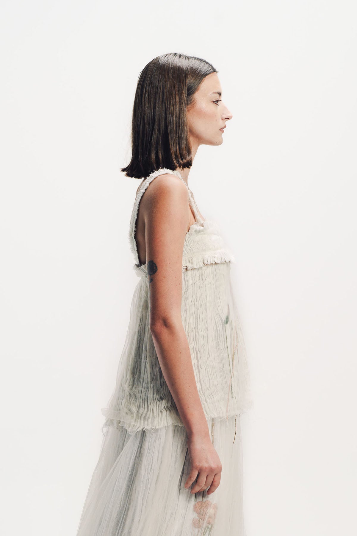 Caroline Hu | Flower Embroidered Pleated Top