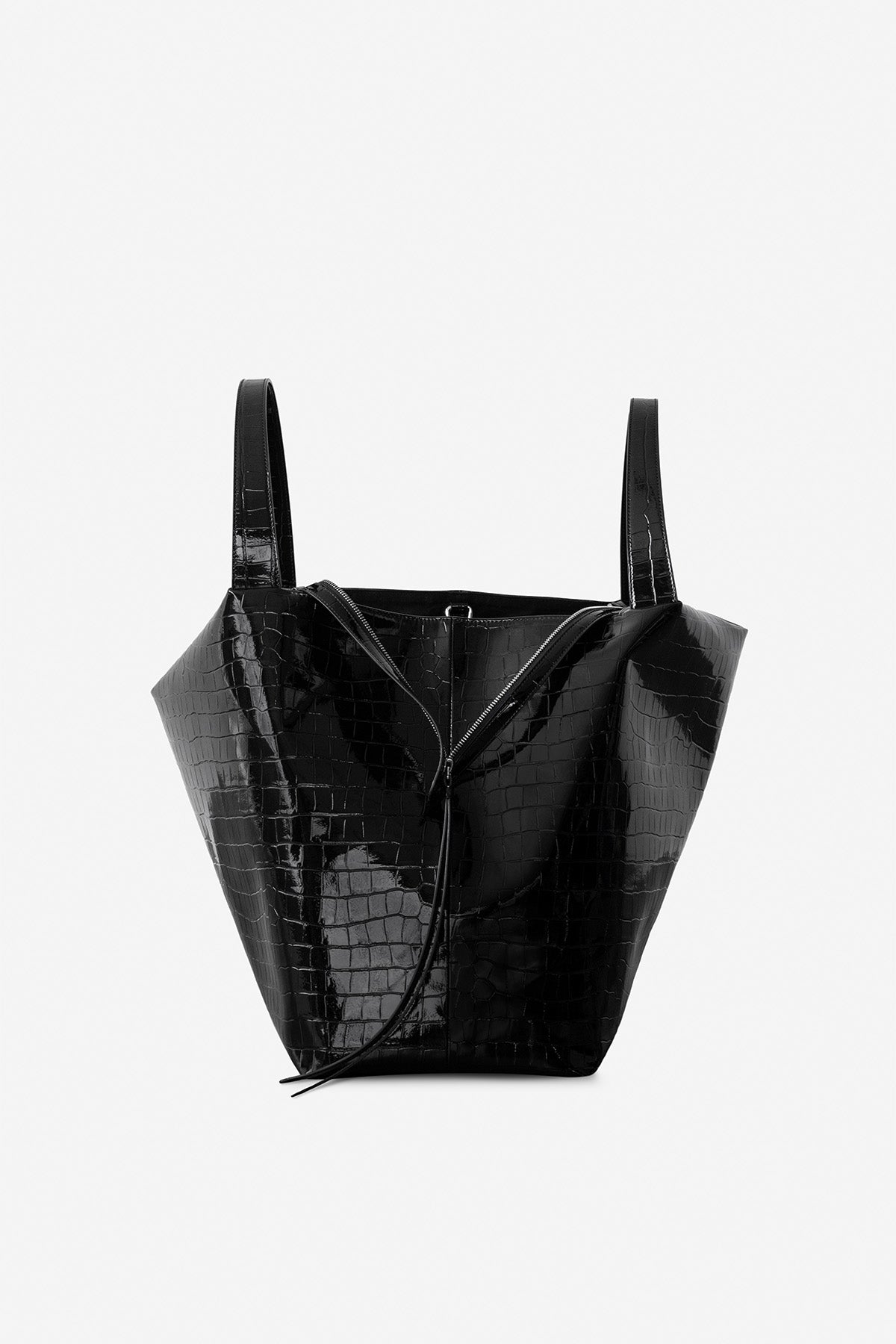 LA MAMA | LM1 Black Lacquer Croc-Embossed Bag