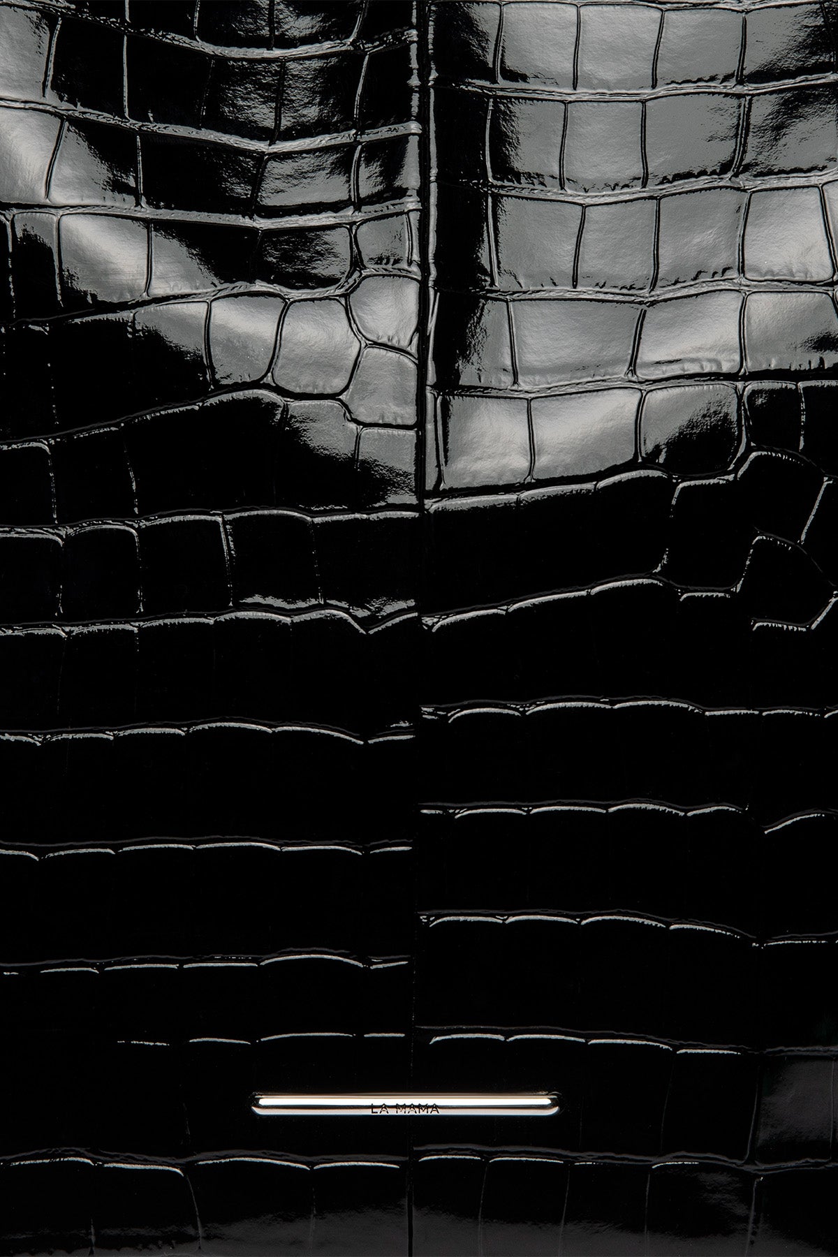 LA MAMA | LM1 Black Lacquer Croc-Embossed Bag