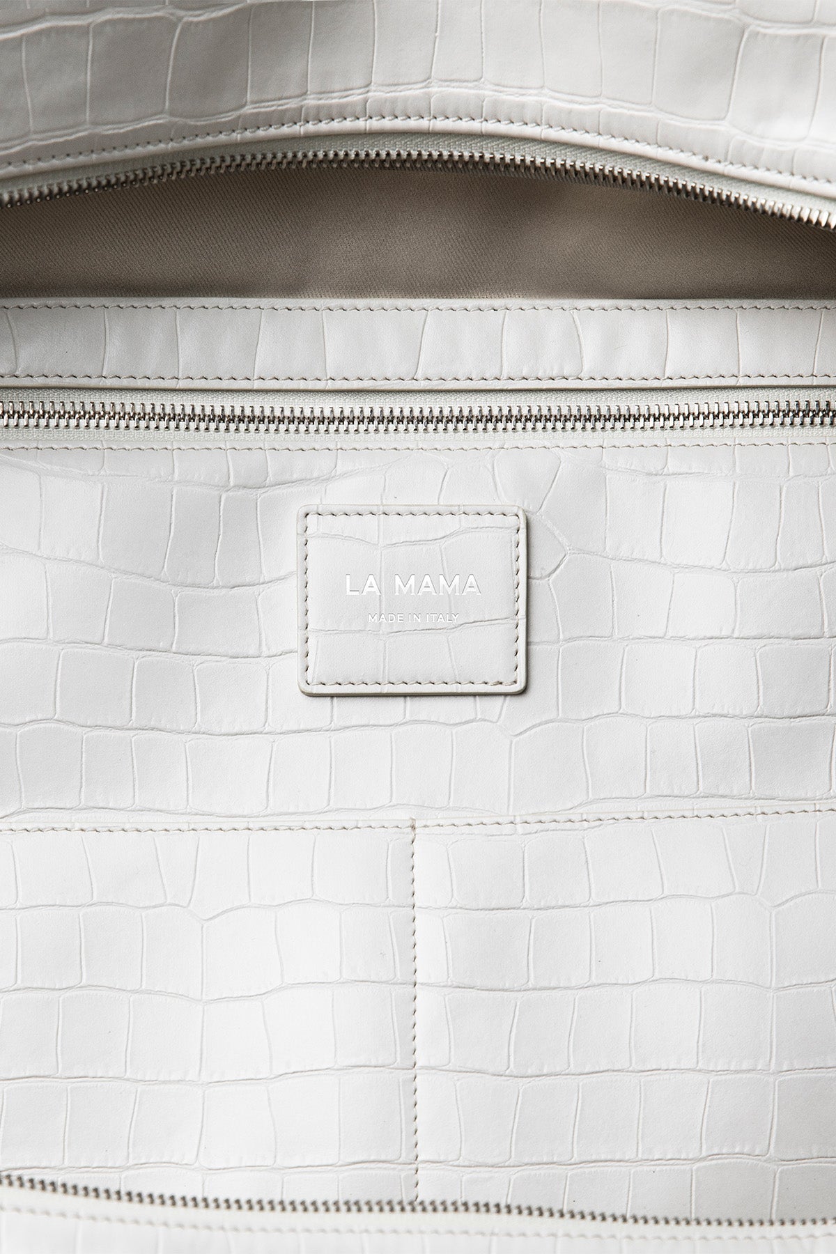 LA MAMA | LM1 White Chalk Croc-Embossed Bag