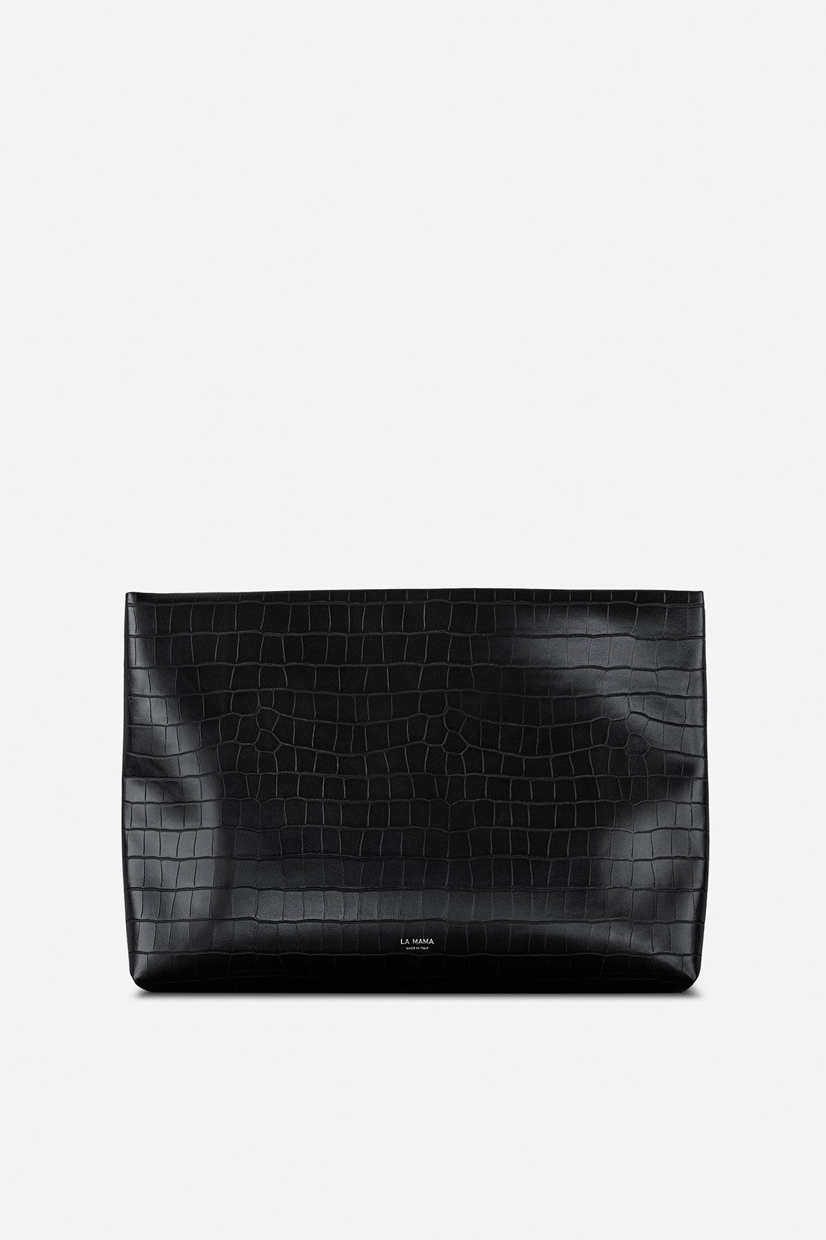 LA MAMA | XL Black Matte Croc-Embossed Pouch