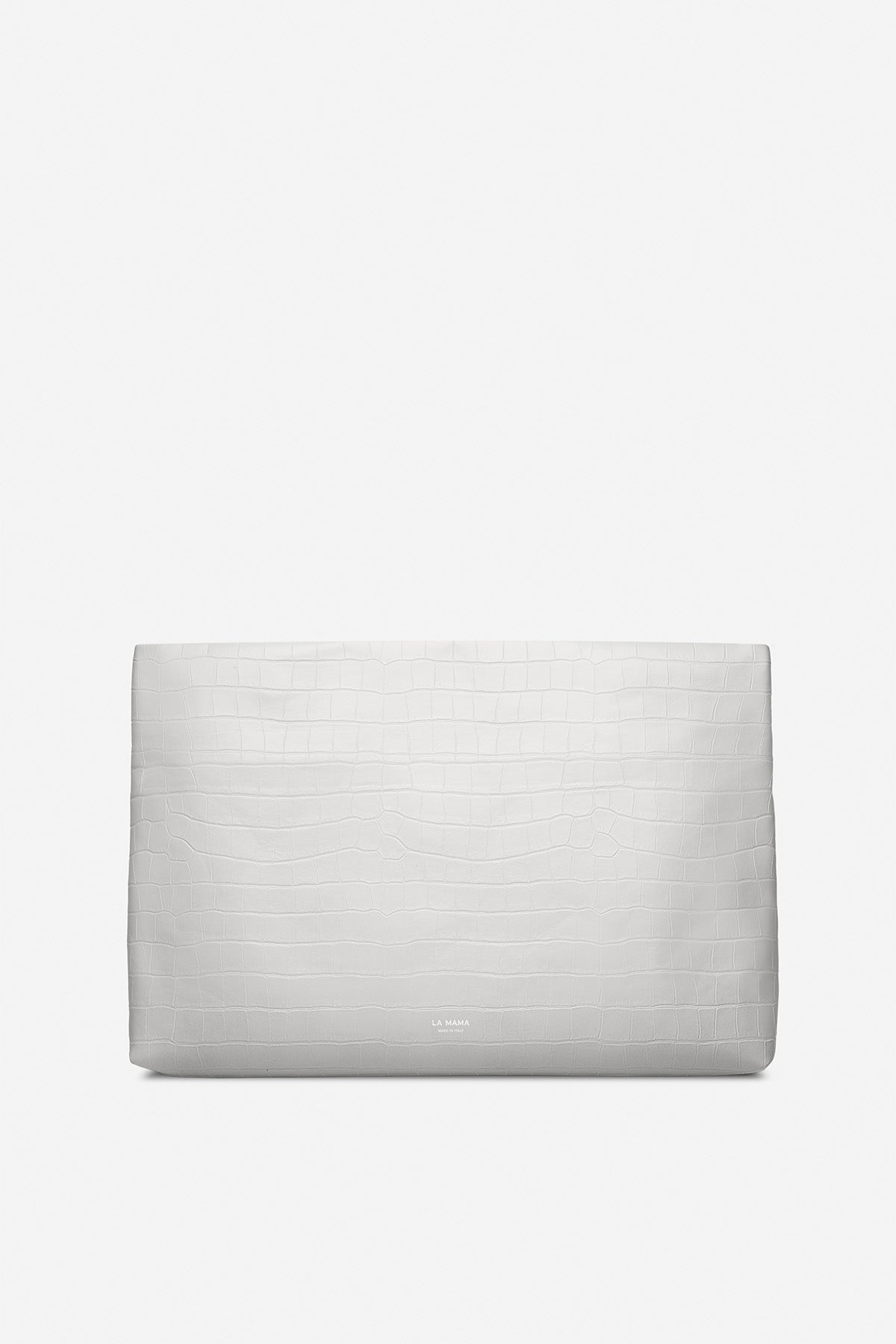 LA MAMA | XL White Chalk Croc-Embossed Pouch