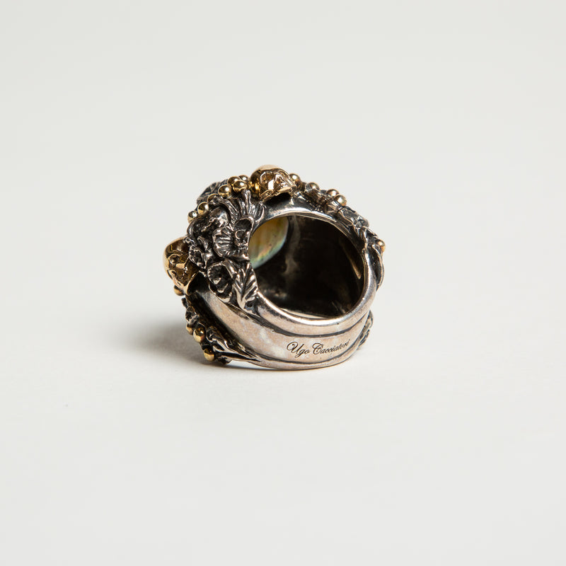 UGO CACCIATORI | DARK PEARL FOLIAGE SKULL RING