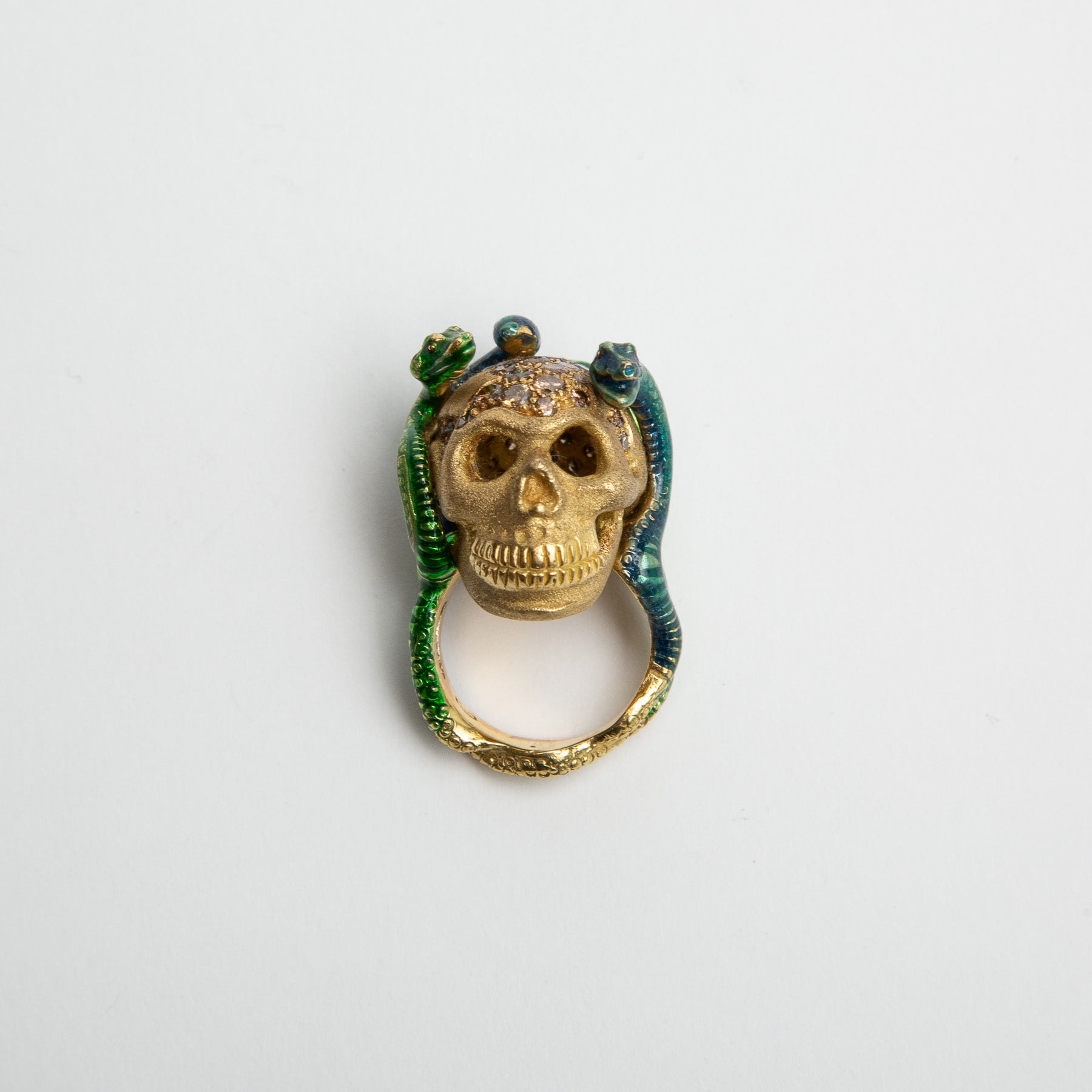 DELFINA DELETTREZ | GOLD SKULL ENAMEL SNAKES RING - MAXFIELD LA